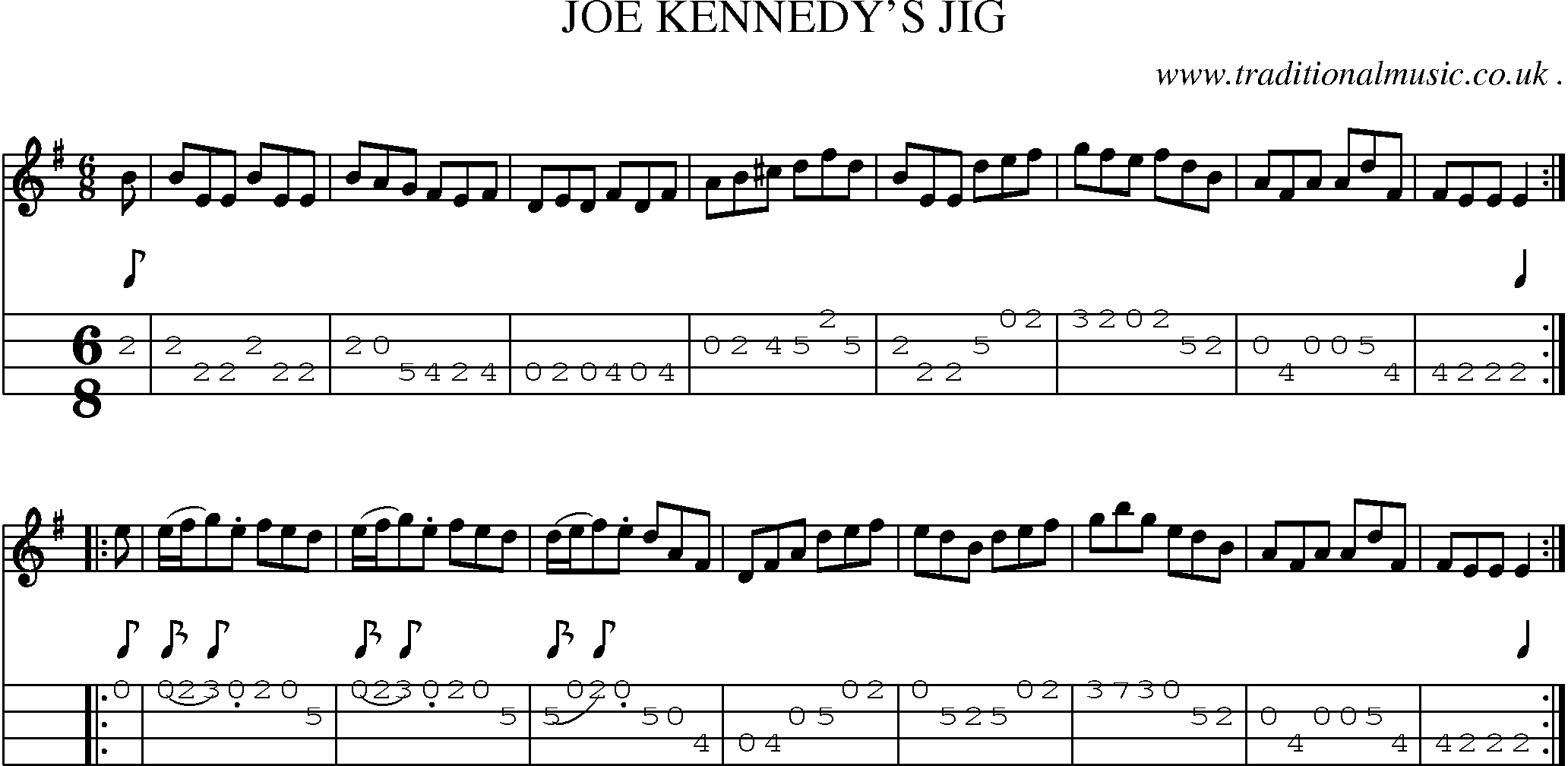 Sheet-Music and Mandolin Tabs for Joe Kennedys Jig