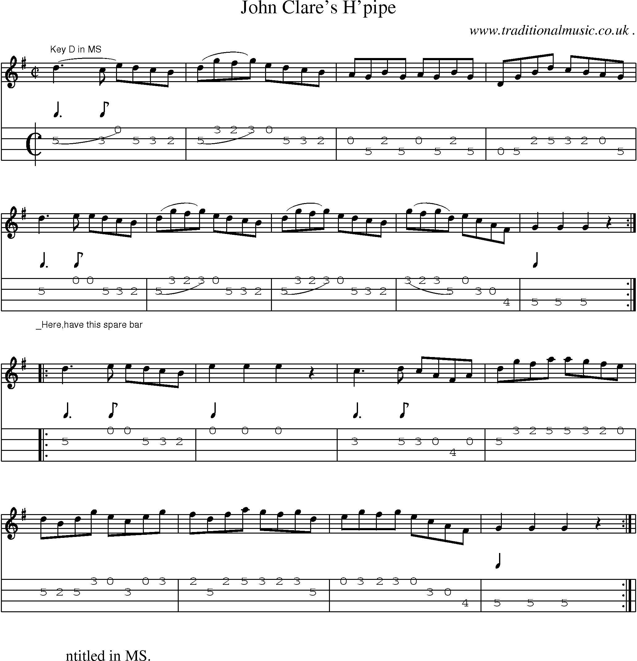 Sheet-Music and Mandolin Tabs for John Clares Hpipe
