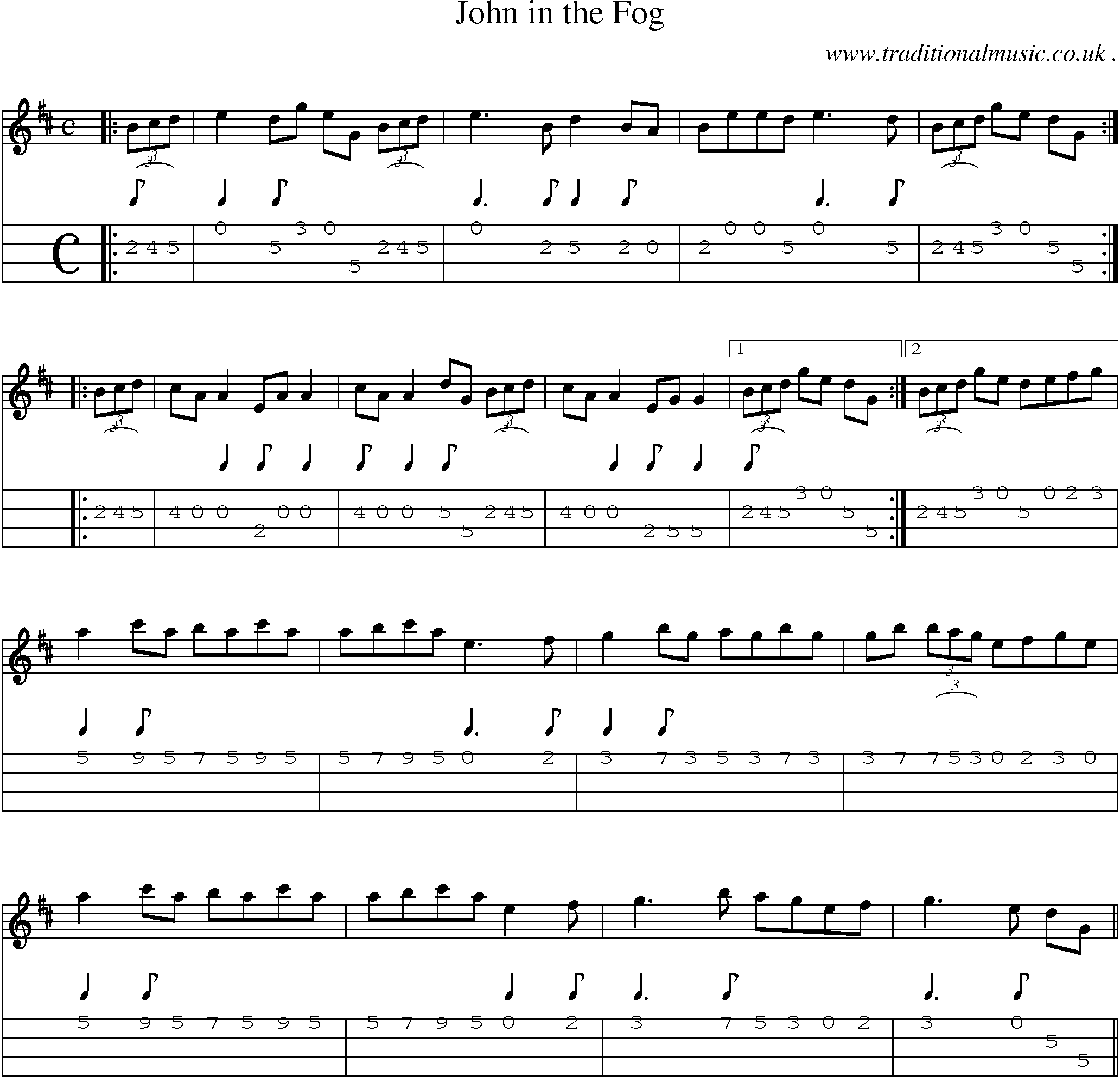 Sheet-Music and Mandolin Tabs for John In The Fog