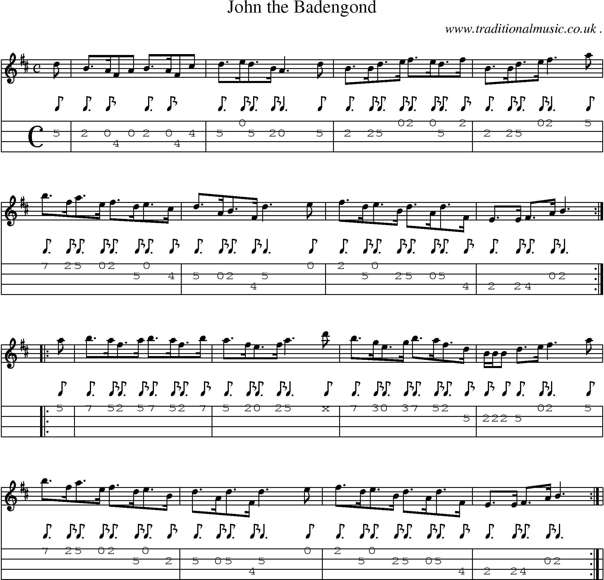 Sheet-Music and Mandolin Tabs for John The Badengond
