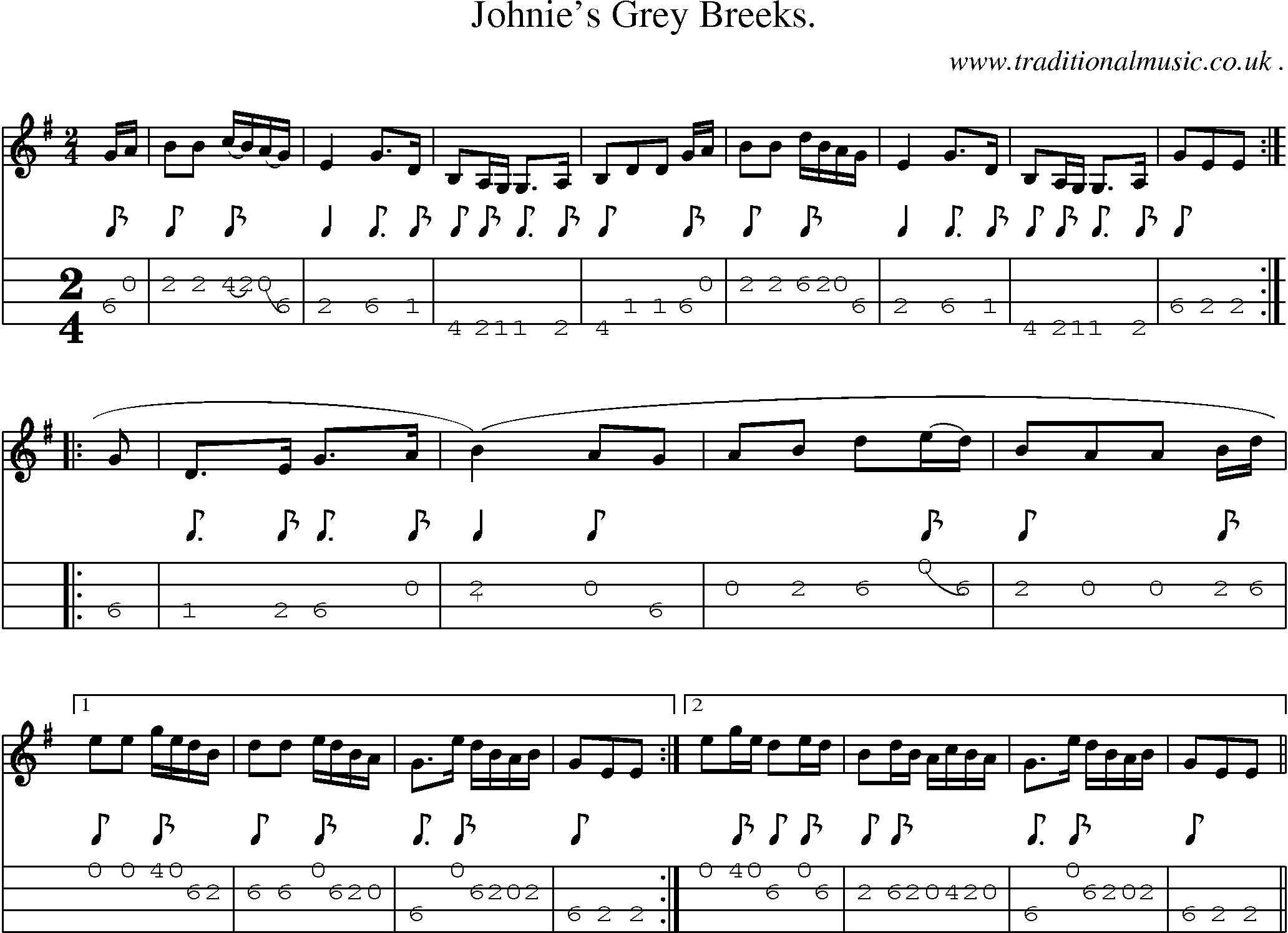 Sheet-Music and Mandolin Tabs for Johnies Grey Breeks