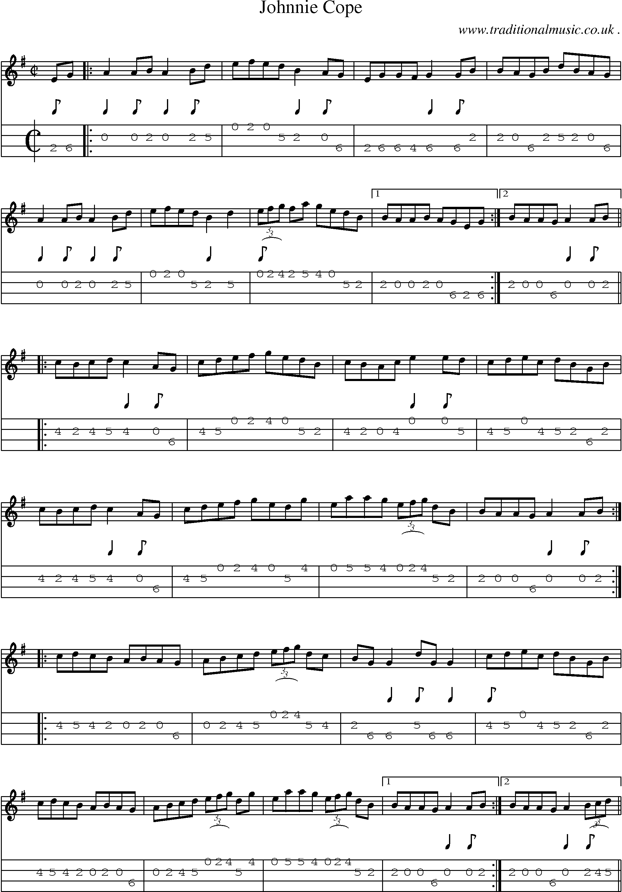 Sheet-Music and Mandolin Tabs for Johnnie Cope