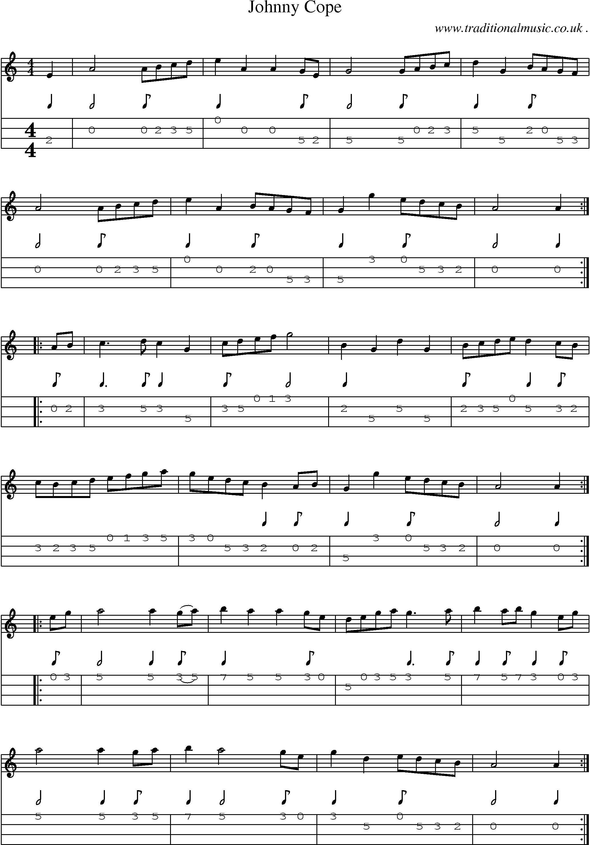 Sheet-Music and Mandolin Tabs for Johnny Cope