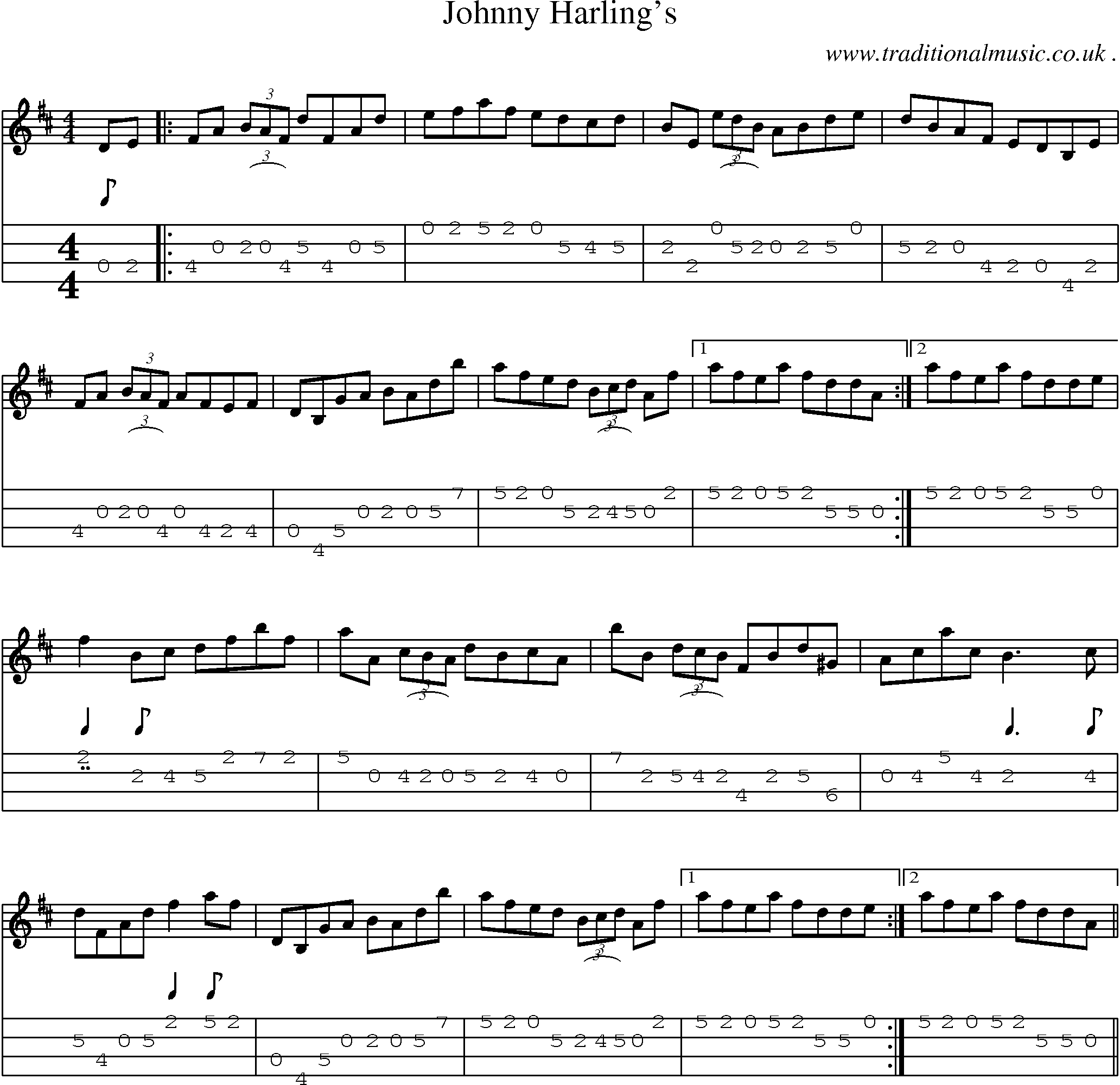Sheet-Music and Mandolin Tabs for Johnny Harlings