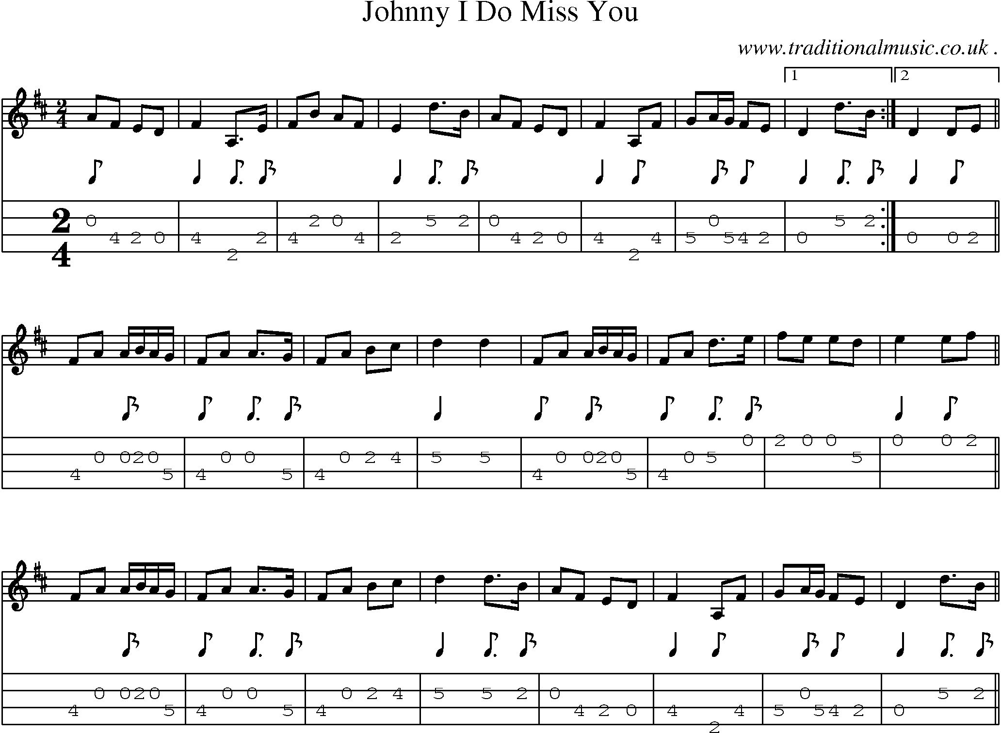 Sheet-Music and Mandolin Tabs for Johnny I Do Miss You