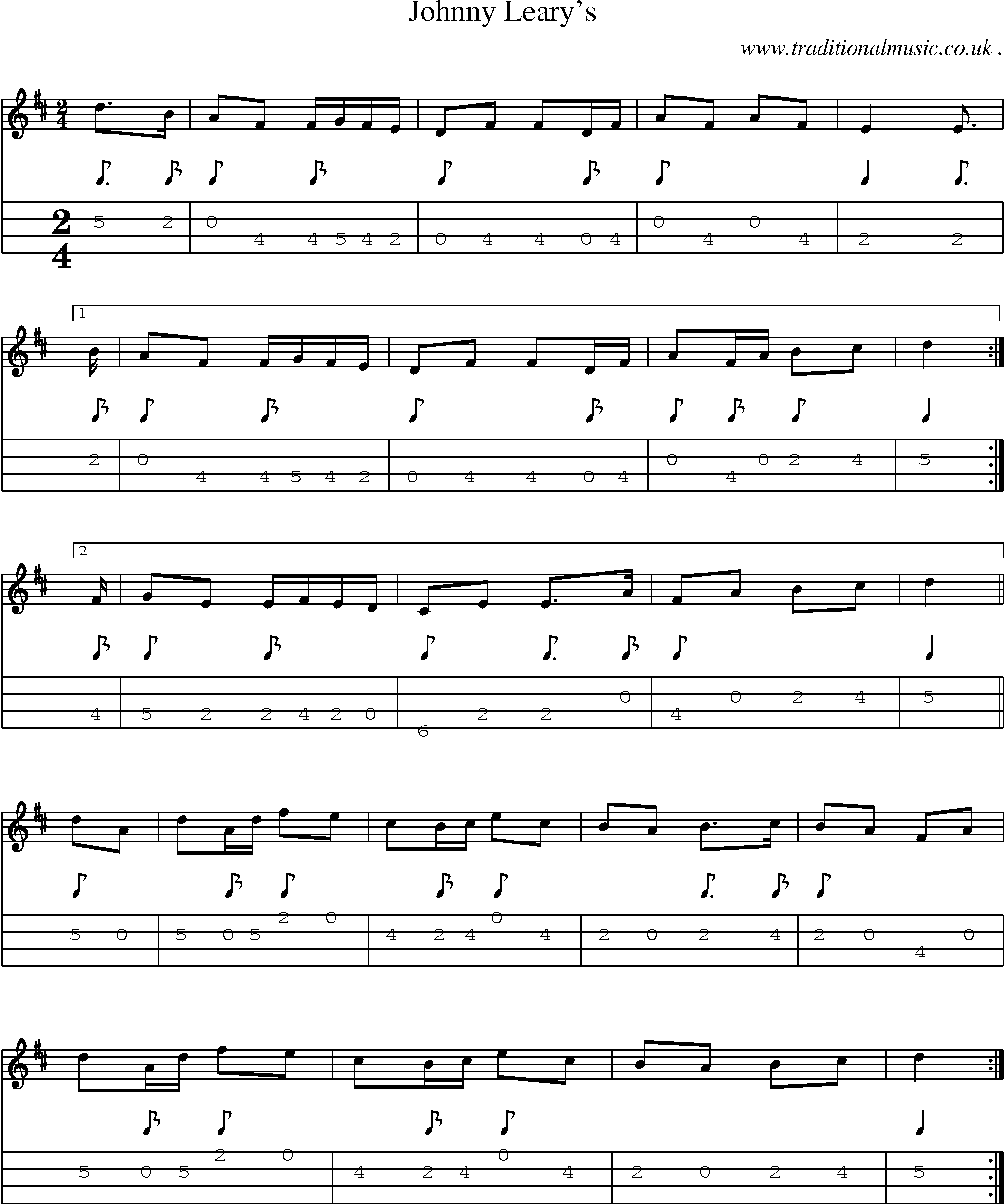 Sheet-Music and Mandolin Tabs for Johnny Learys