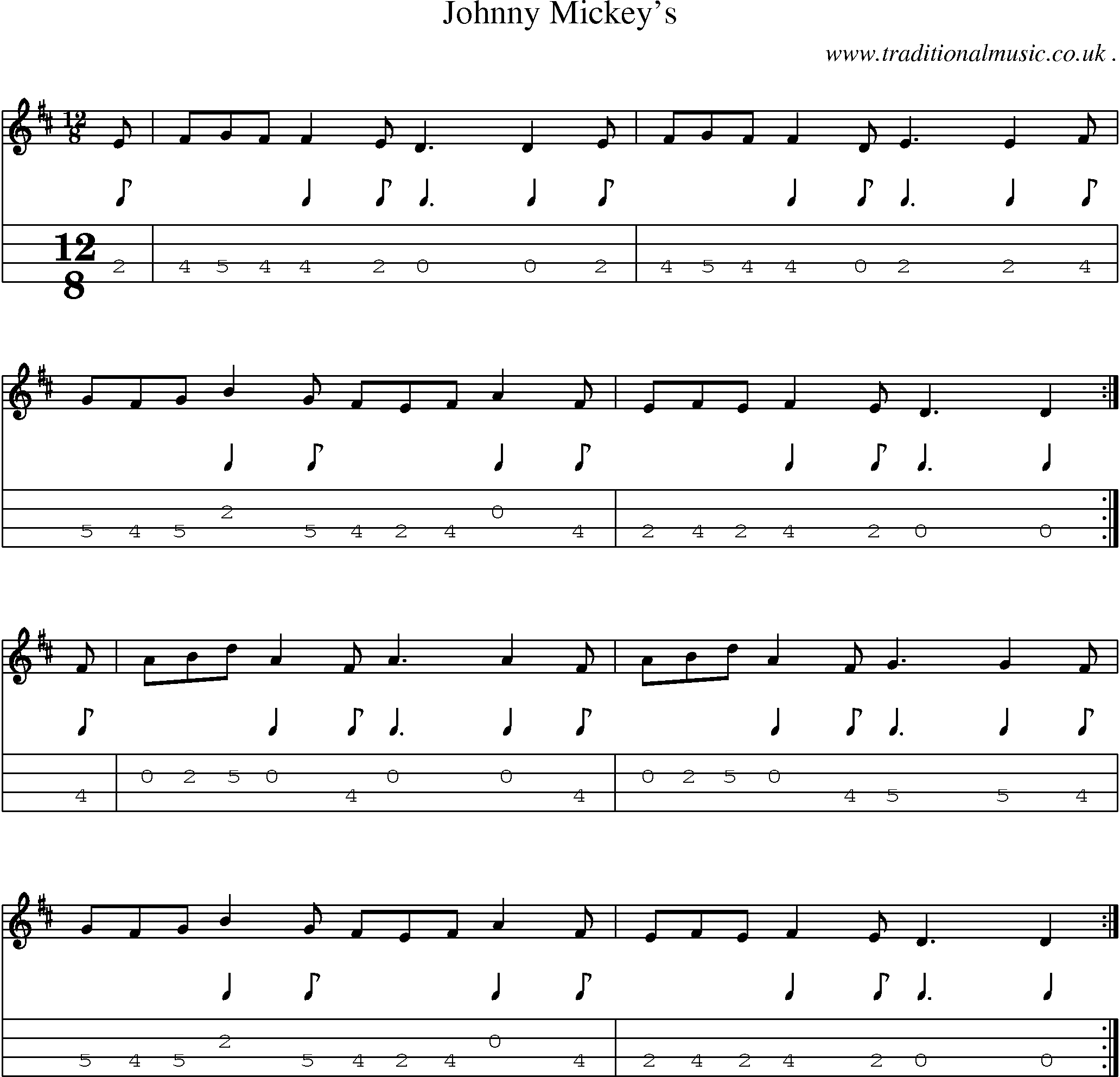 Sheet-Music and Mandolin Tabs for Johnny Mickeys