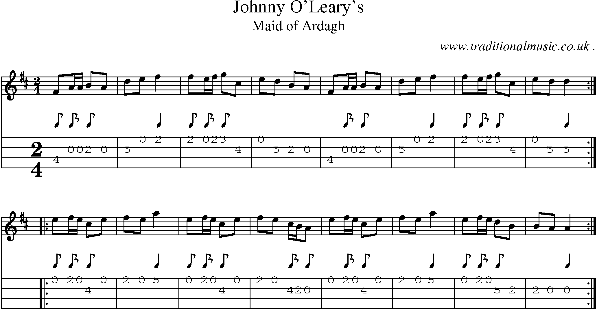 Sheet-Music and Mandolin Tabs for Johnny Olearys