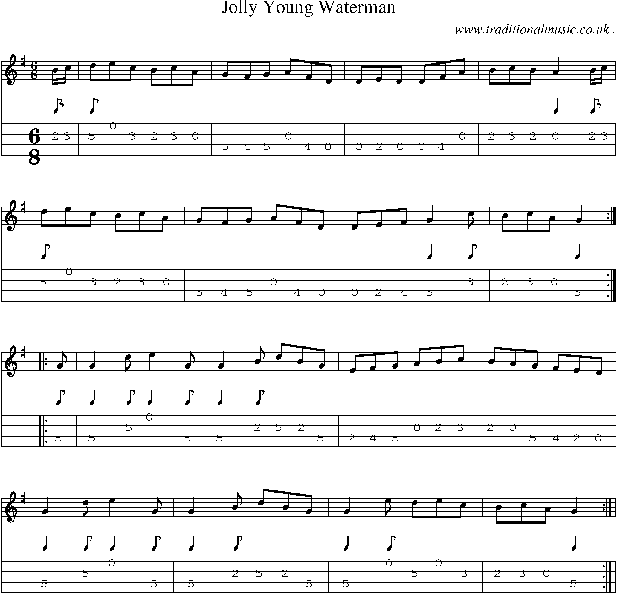 Sheet-Music and Mandolin Tabs for Jolly Young Waterman