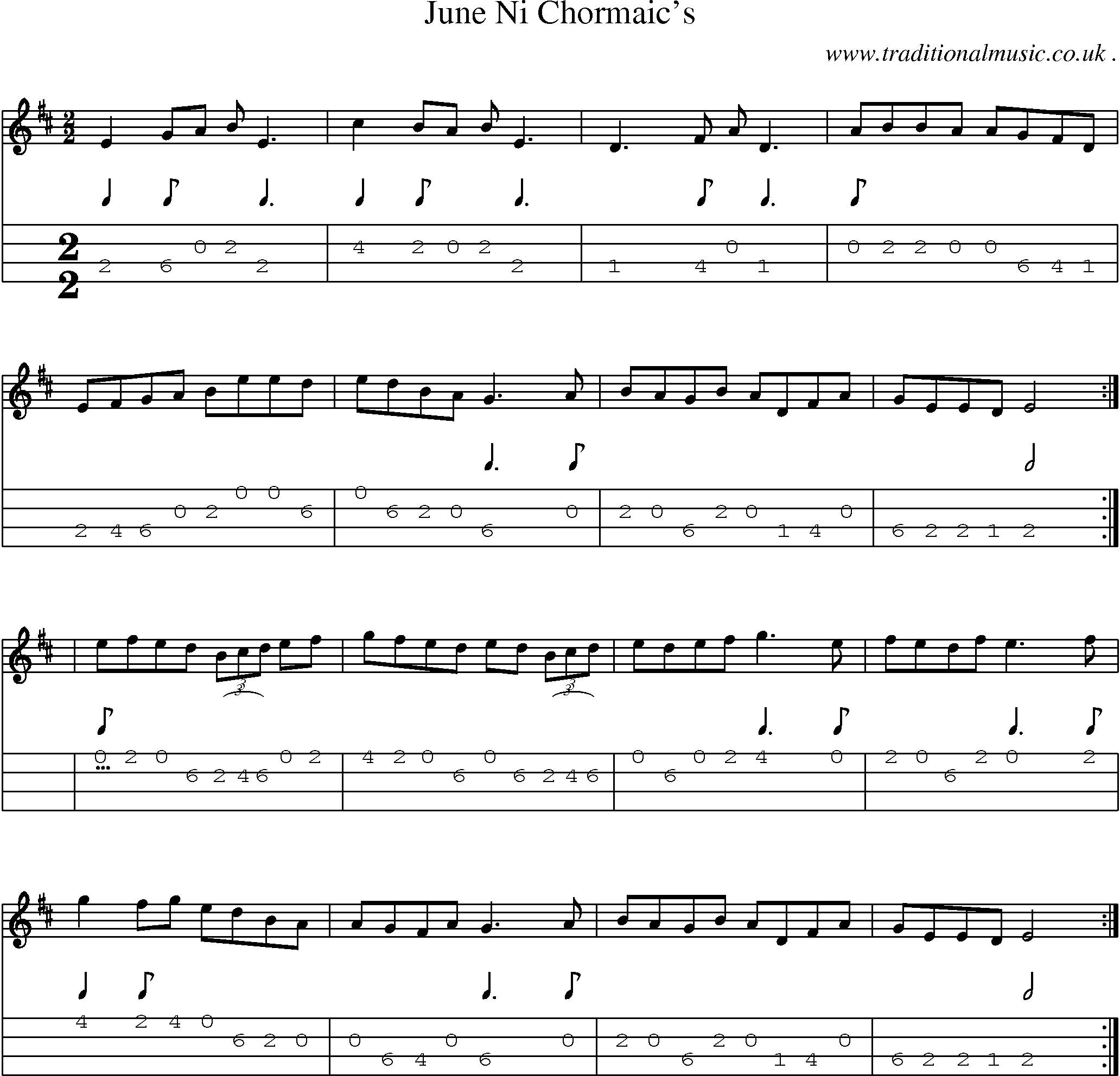 Sheet-Music and Mandolin Tabs for June Ni Chormaics