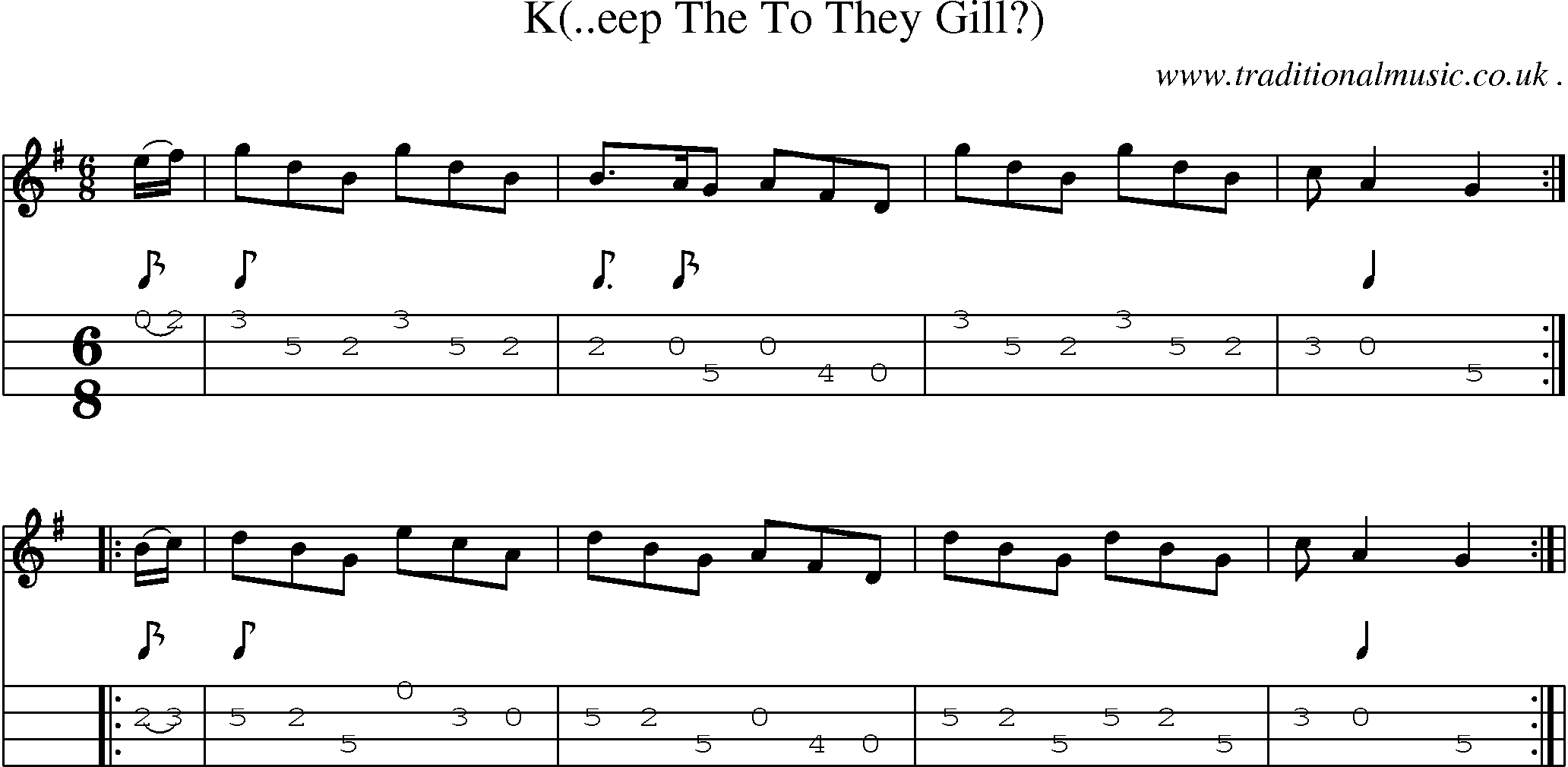 Sheet-Music and Mandolin Tabs for K(eep The To They Gill)