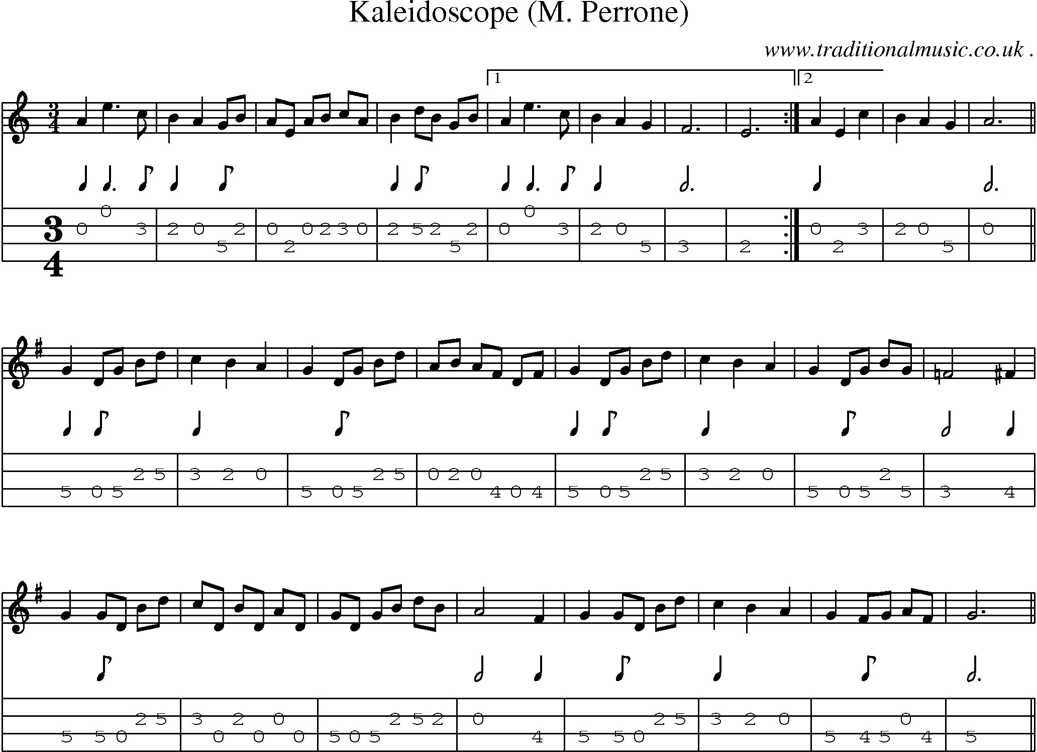 Sheet-Music and Mandolin Tabs for Kaleidoscope (m Perrone)