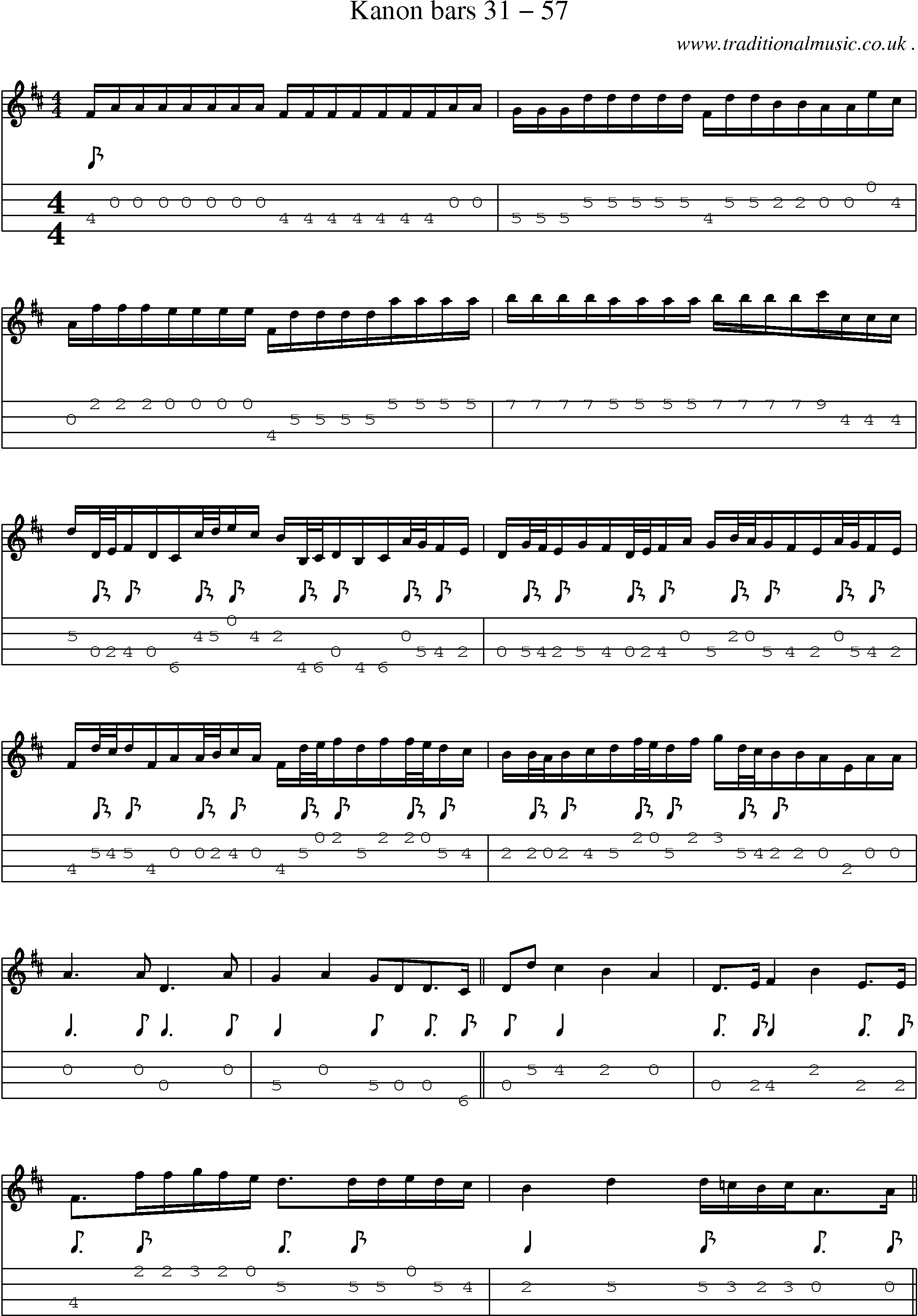 Sheet-Music and Mandolin Tabs for Kanon Bars 31 57