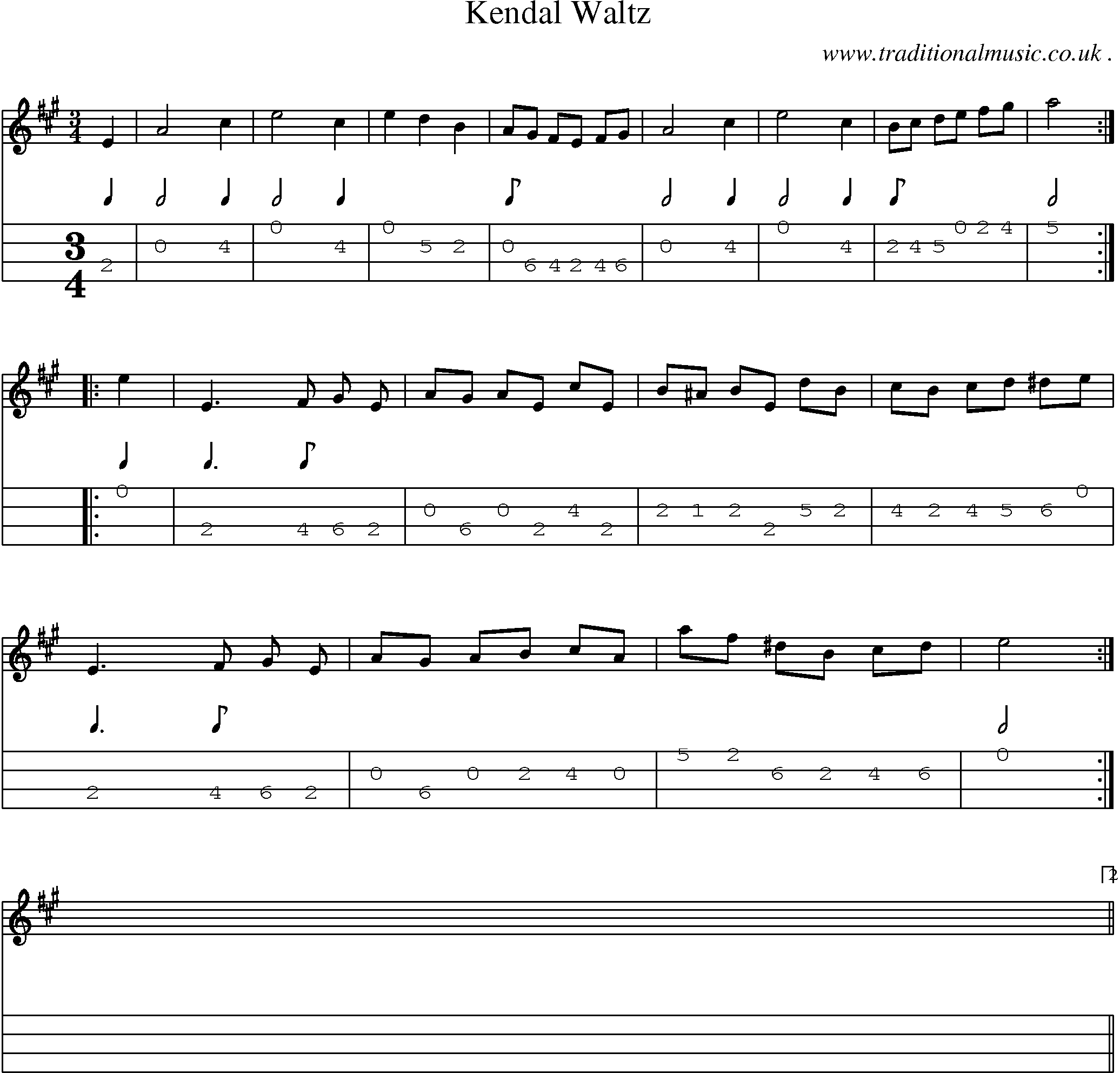 Sheet-Music and Mandolin Tabs for Kendal Waltz