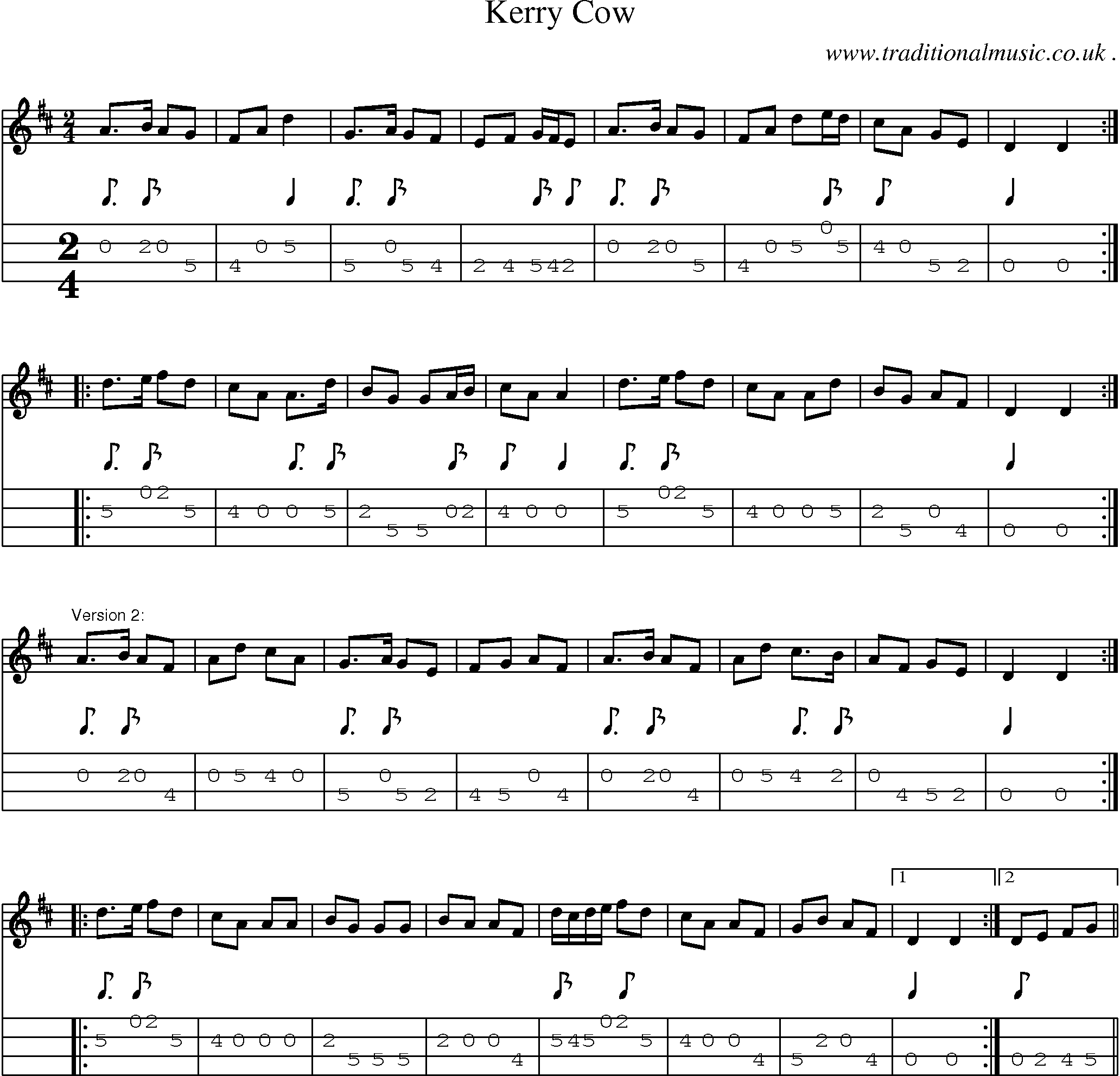 Sheet-Music and Mandolin Tabs for Kerry Cow