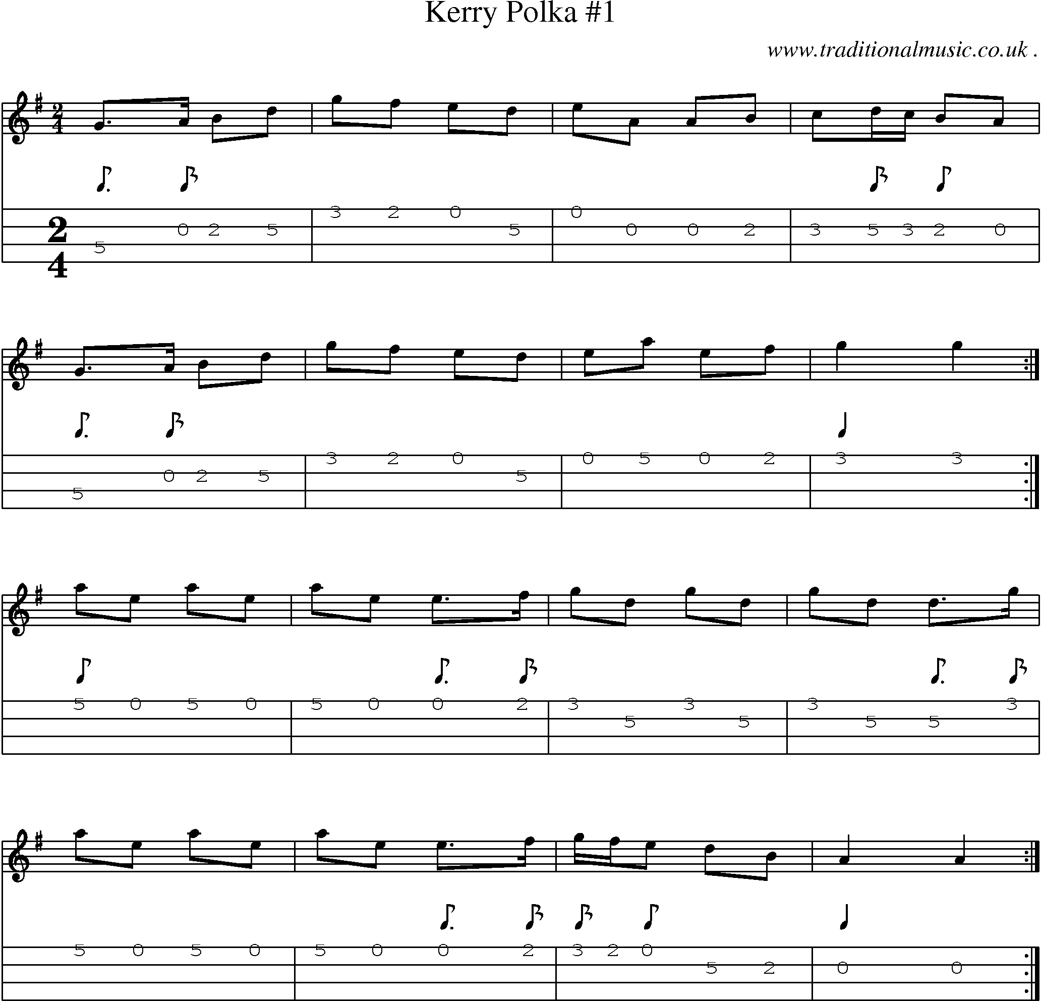 Sheet-Music and Mandolin Tabs for Kerry Polka 1