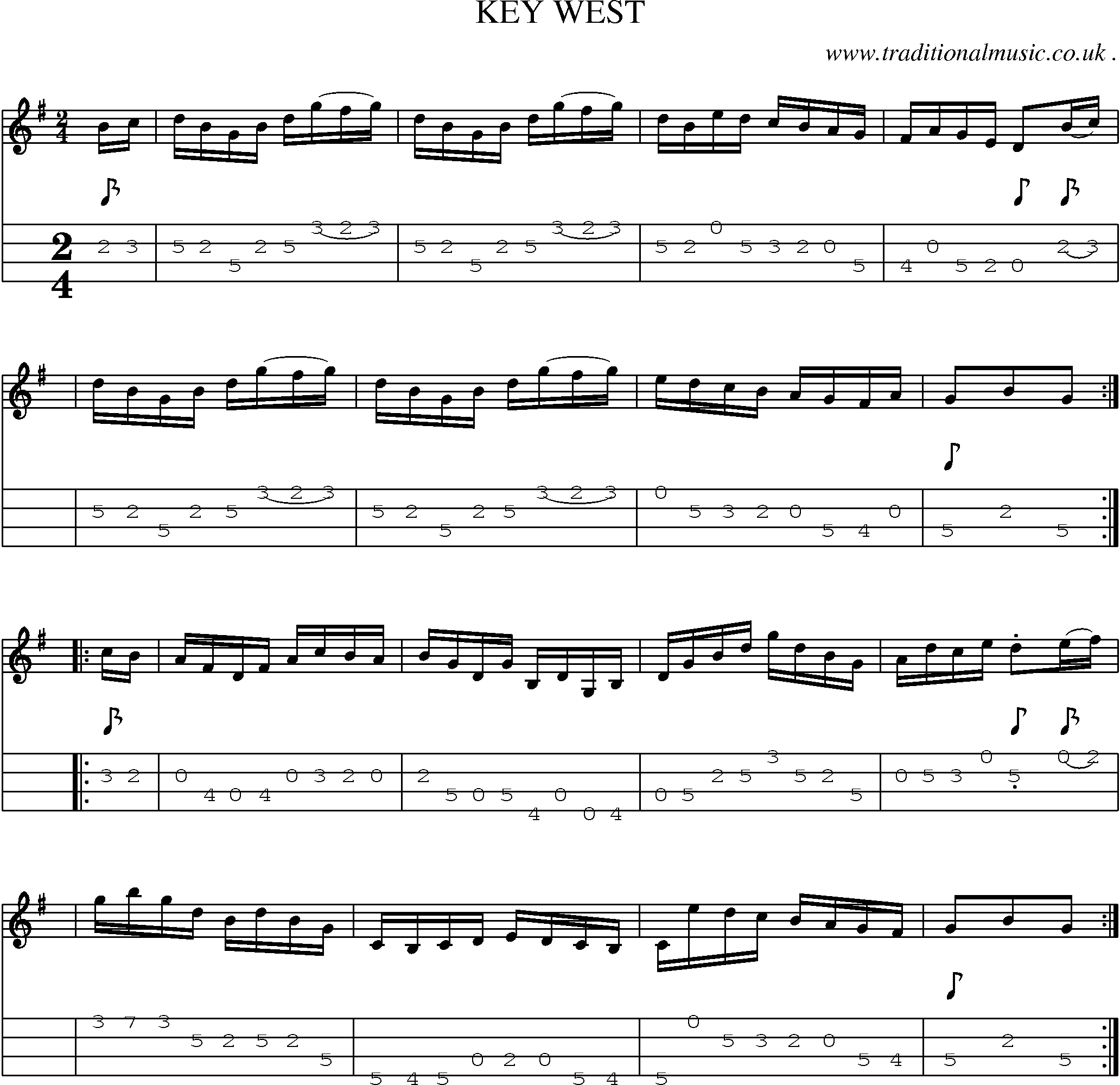 Sheet-Music and Mandolin Tabs for Key West