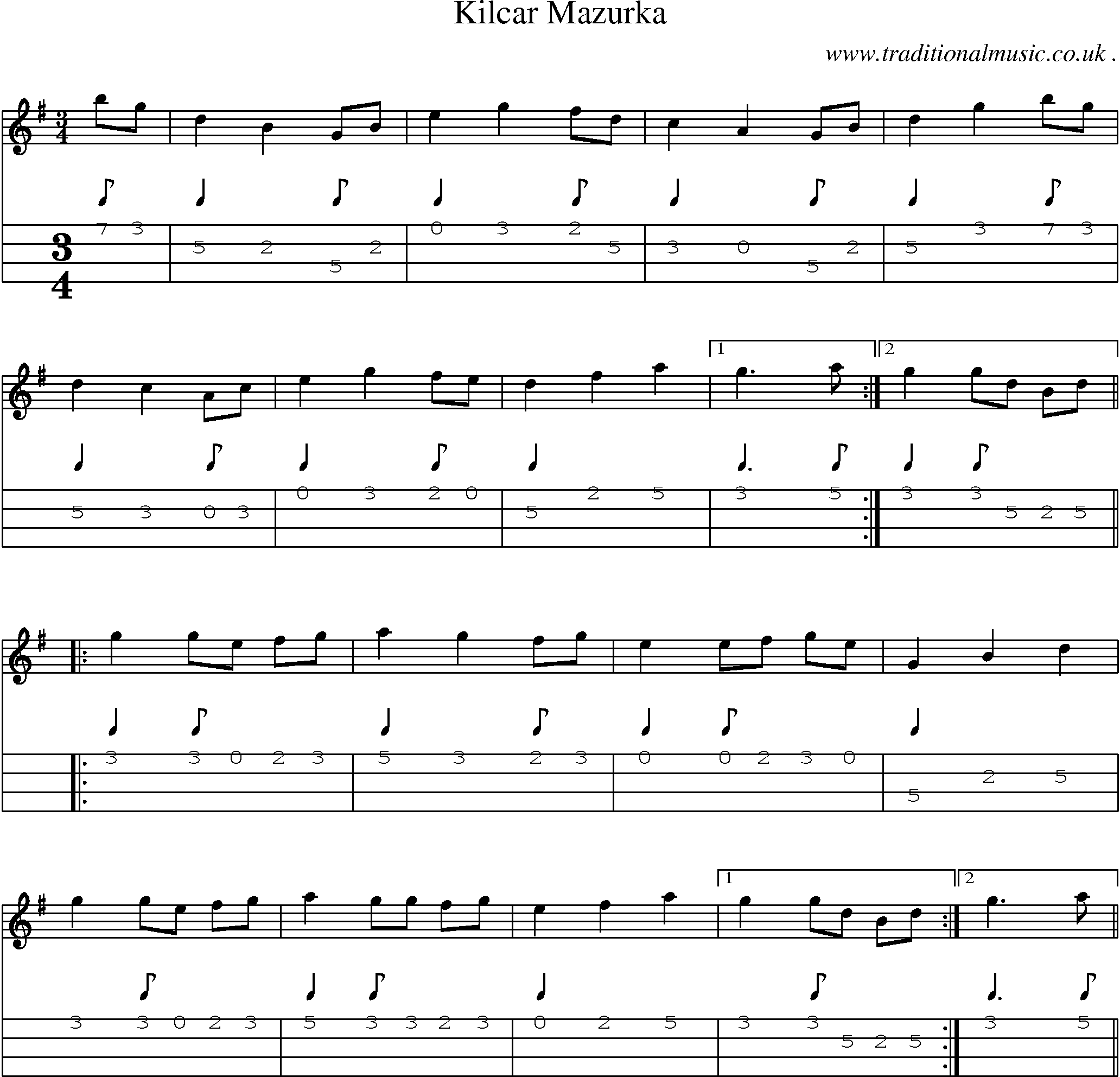 Sheet-Music and Mandolin Tabs for Kilcar Mazurka