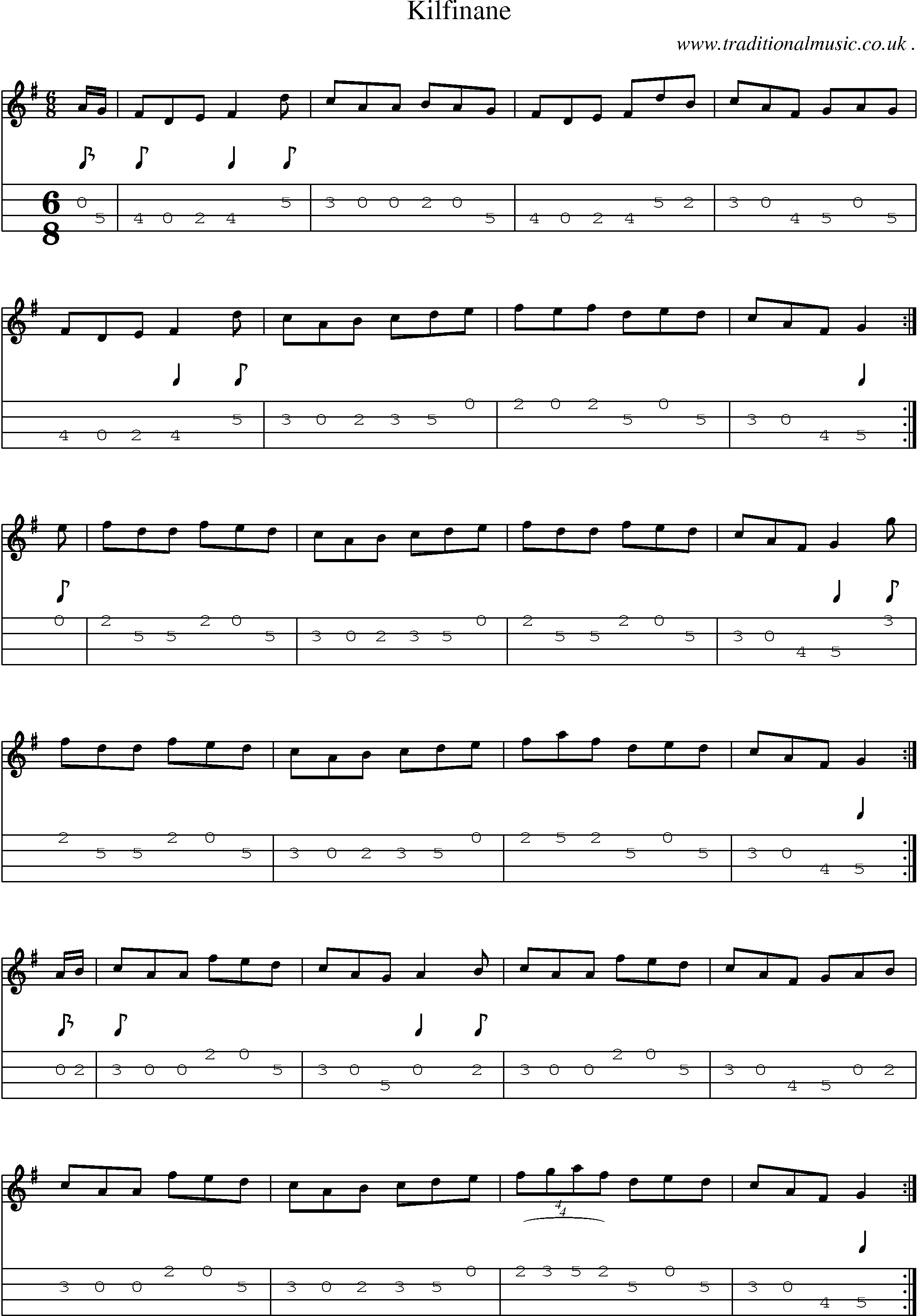 Sheet-Music and Mandolin Tabs for Kilfinane