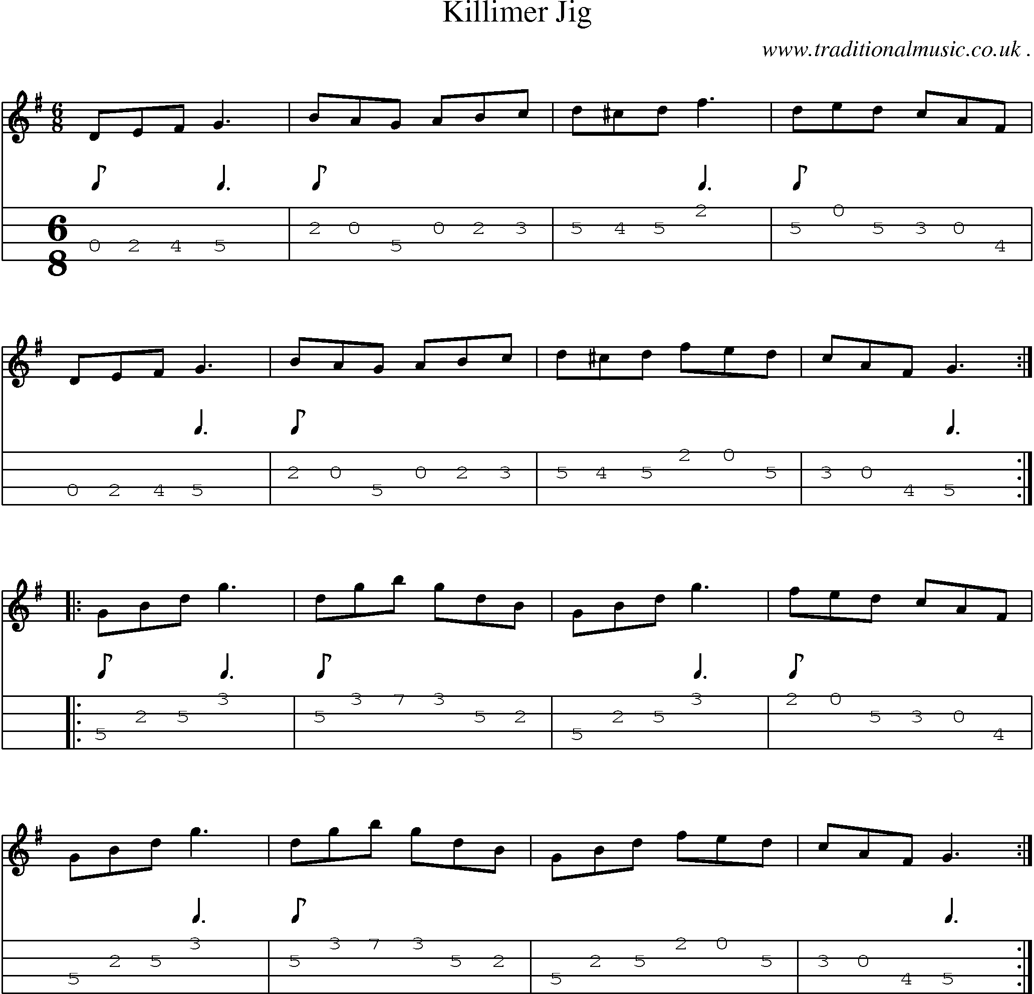 Sheet-Music and Mandolin Tabs for Killimer Jig