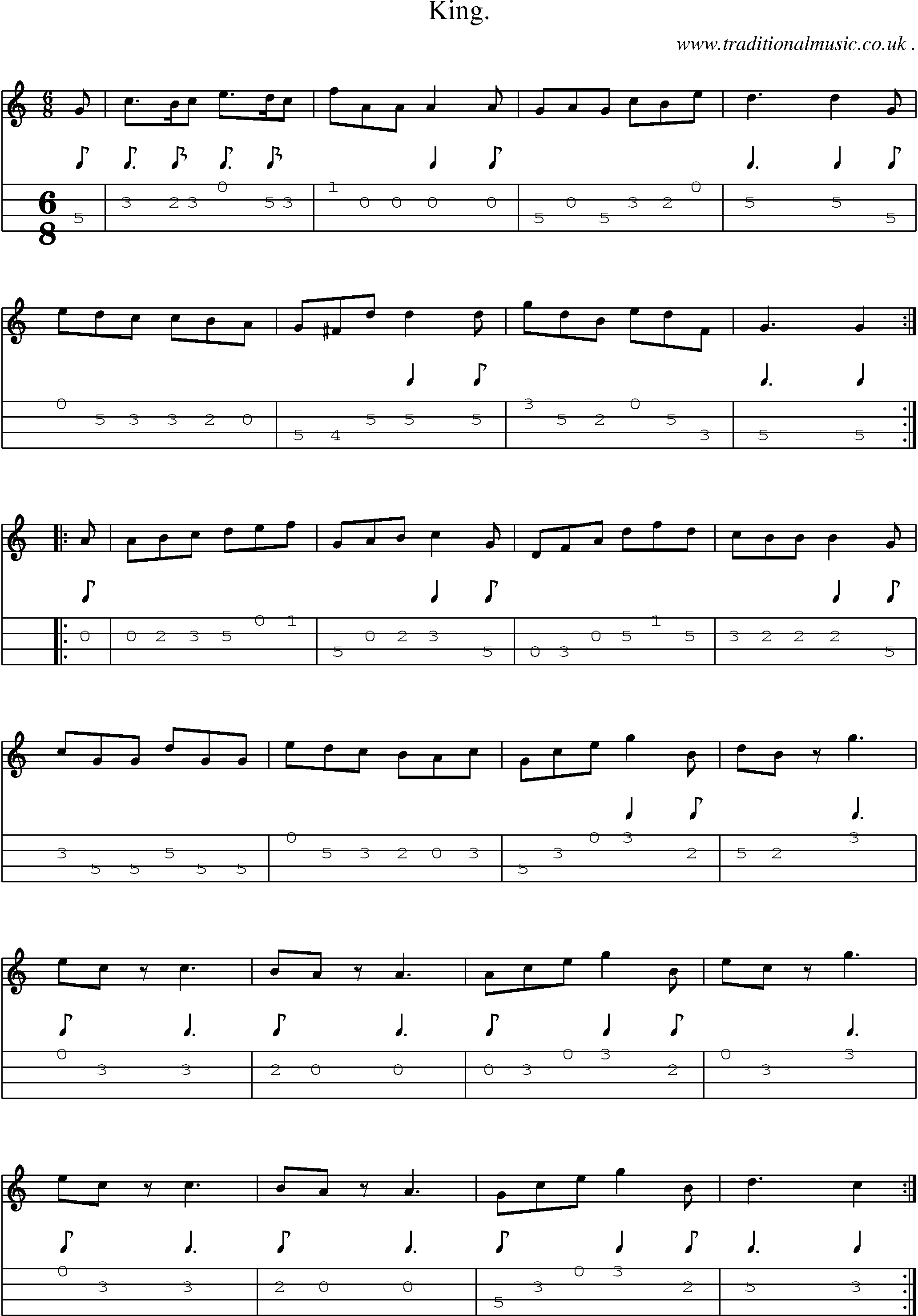 Sheet-Music and Mandolin Tabs for King