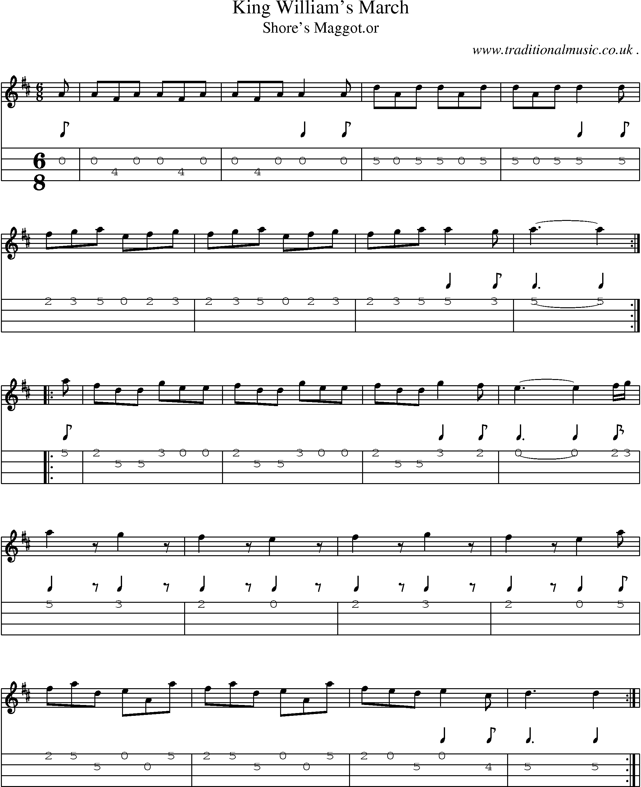 Sheet-Music and Mandolin Tabs for King Williams March