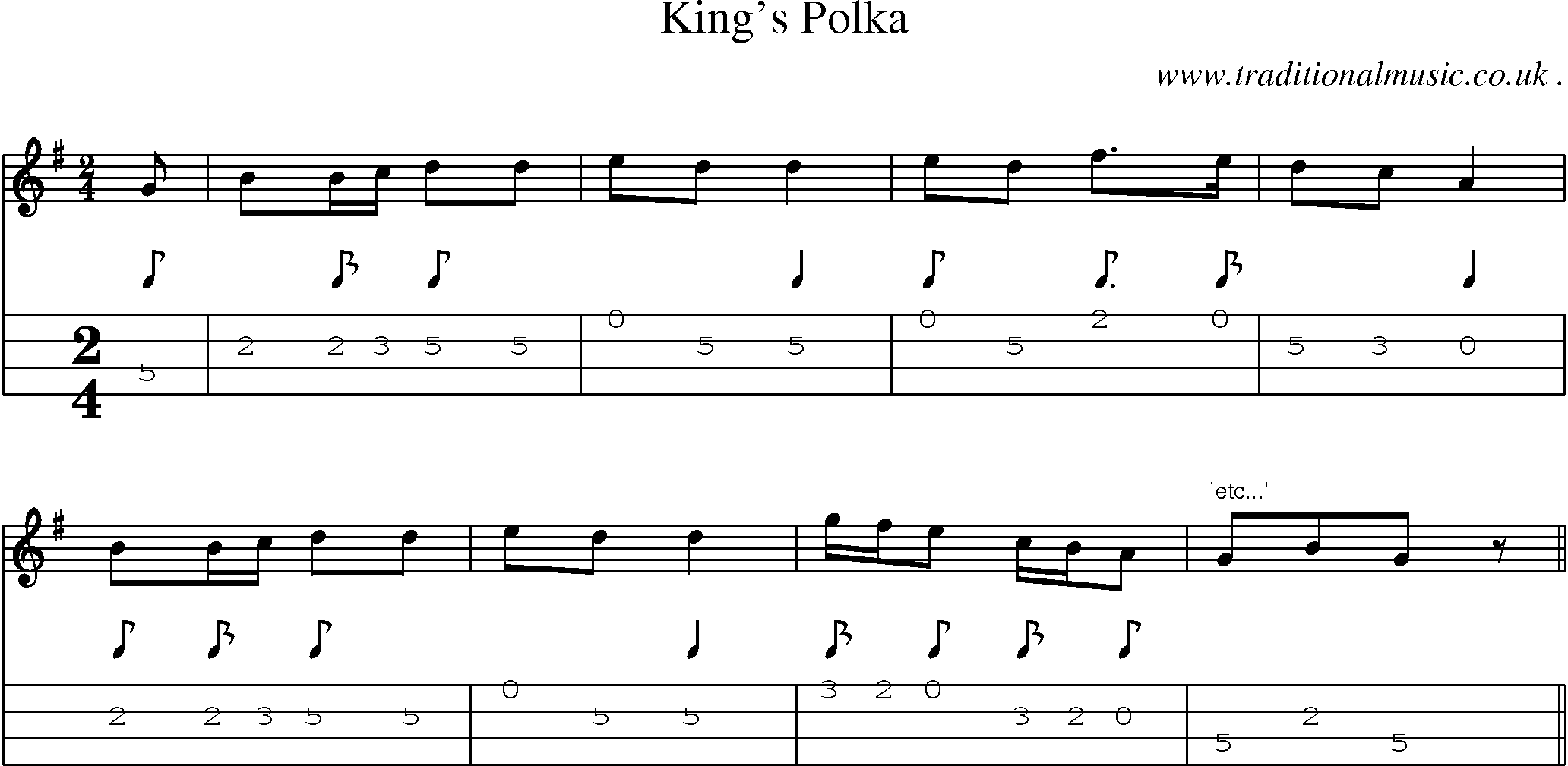 Sheet-Music and Mandolin Tabs for Kings Polka