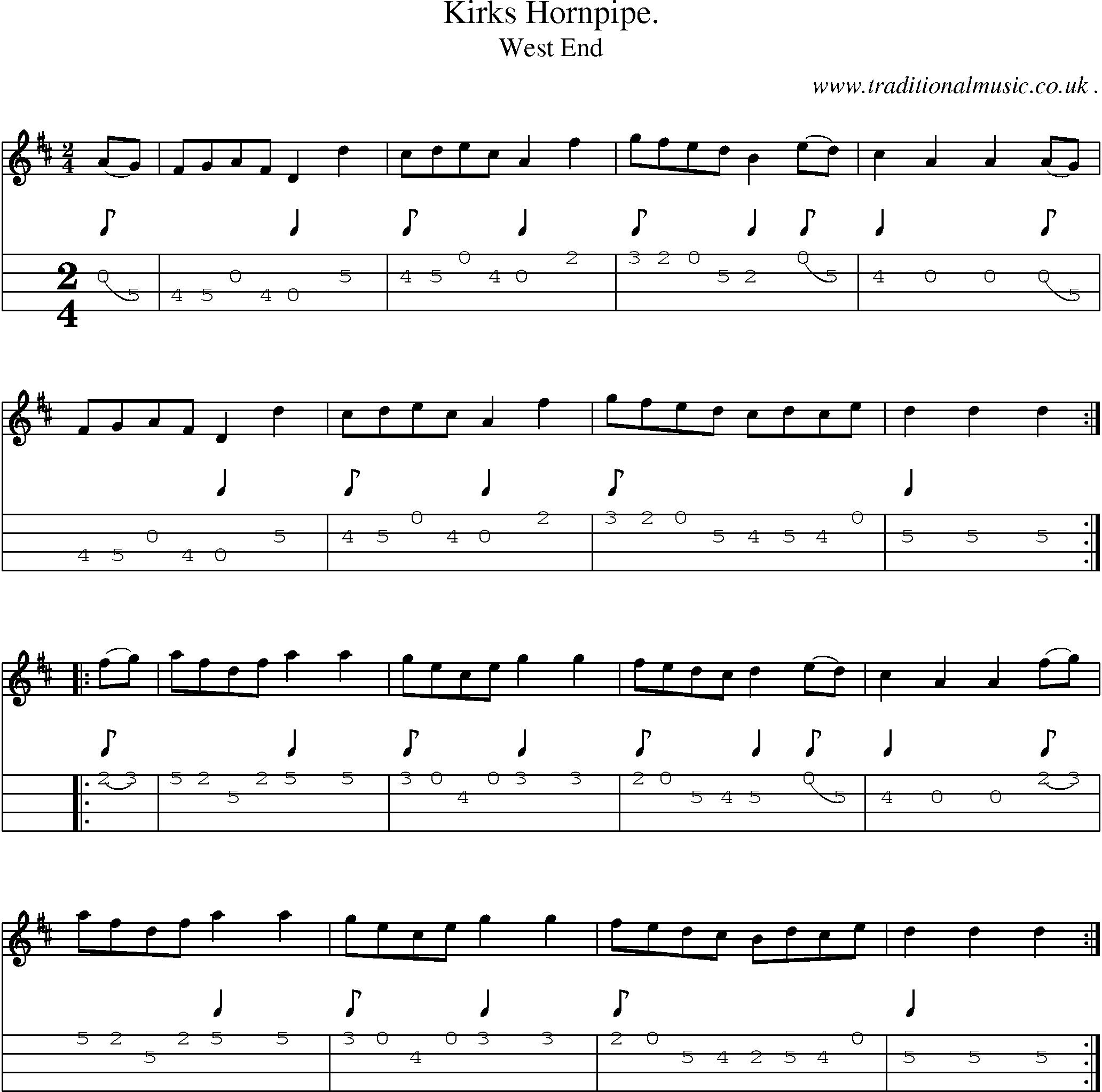 Sheet-Music and Mandolin Tabs for Kirks Hornpipe