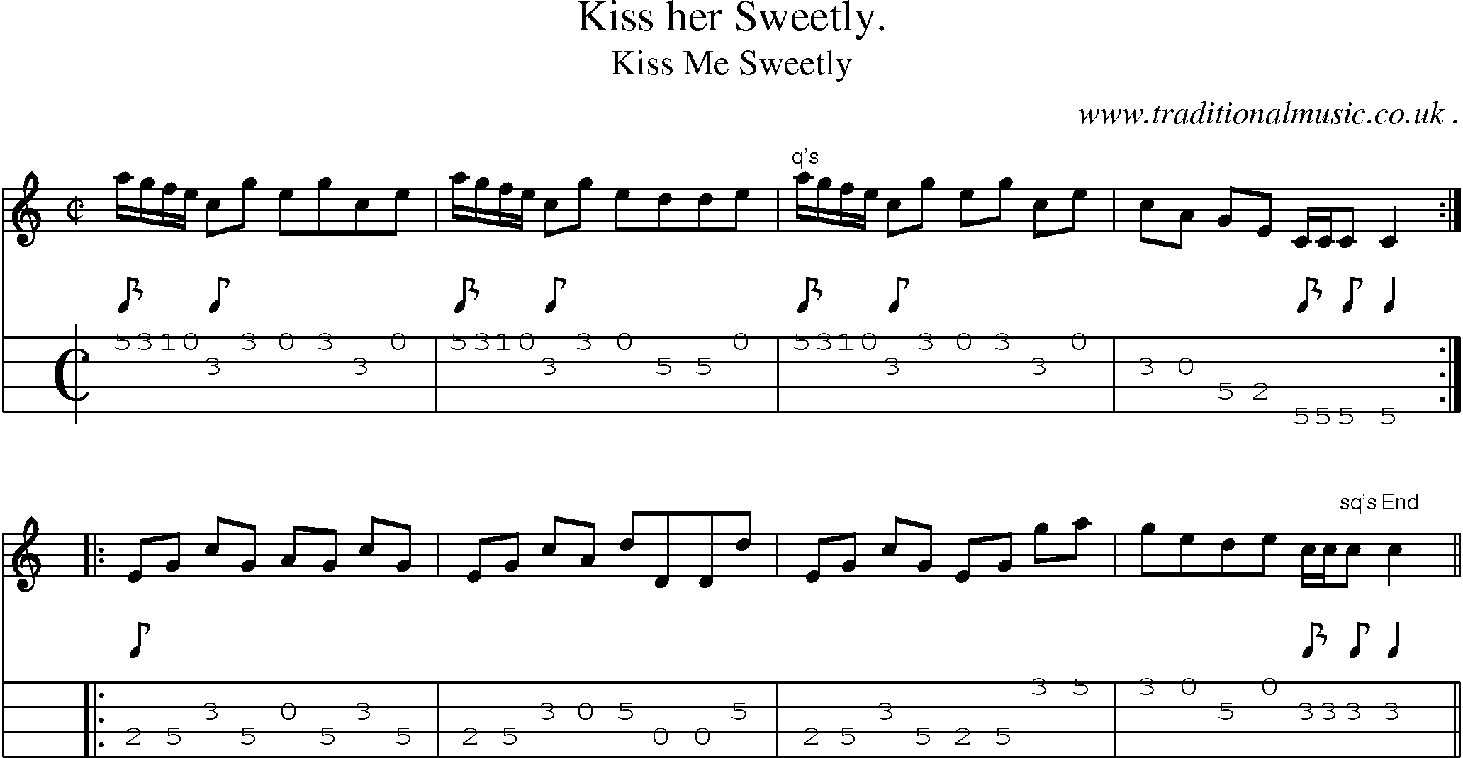 Sheet-Music and Mandolin Tabs for Kiss Her Sweetly
