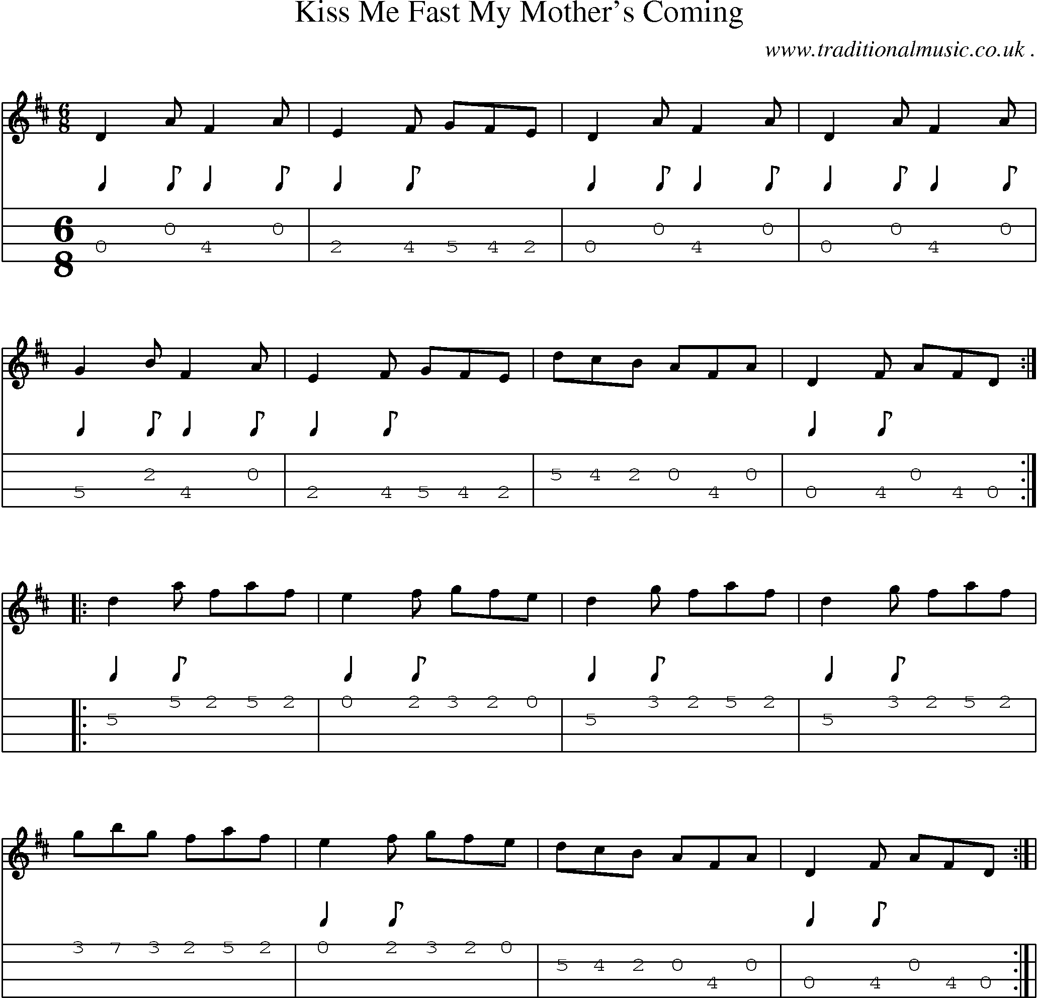 Sheet-Music and Mandolin Tabs for Kiss Me Fast My Mothers Coming