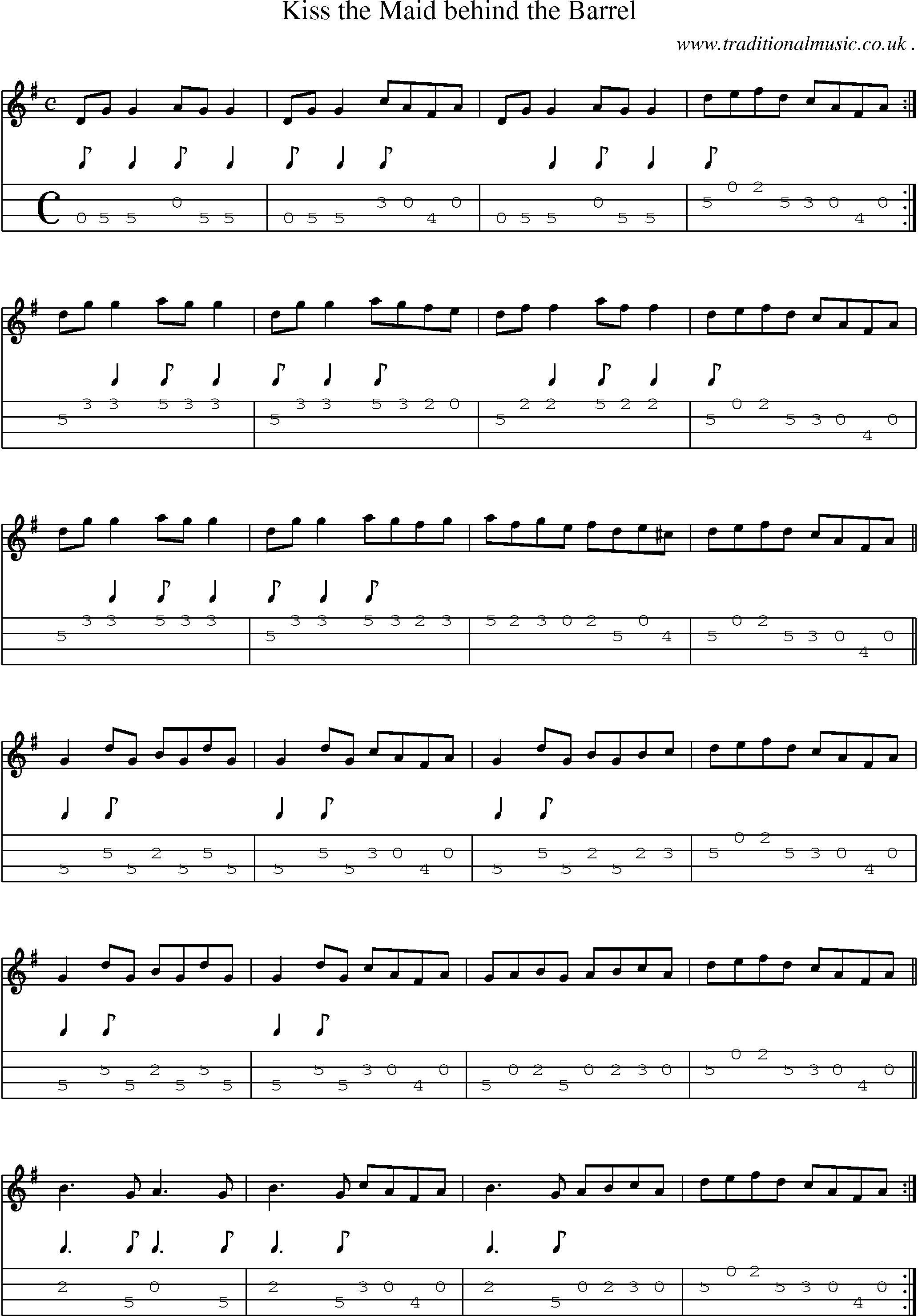 Sheet-Music and Mandolin Tabs for Kiss The Maid Behind The Barrel