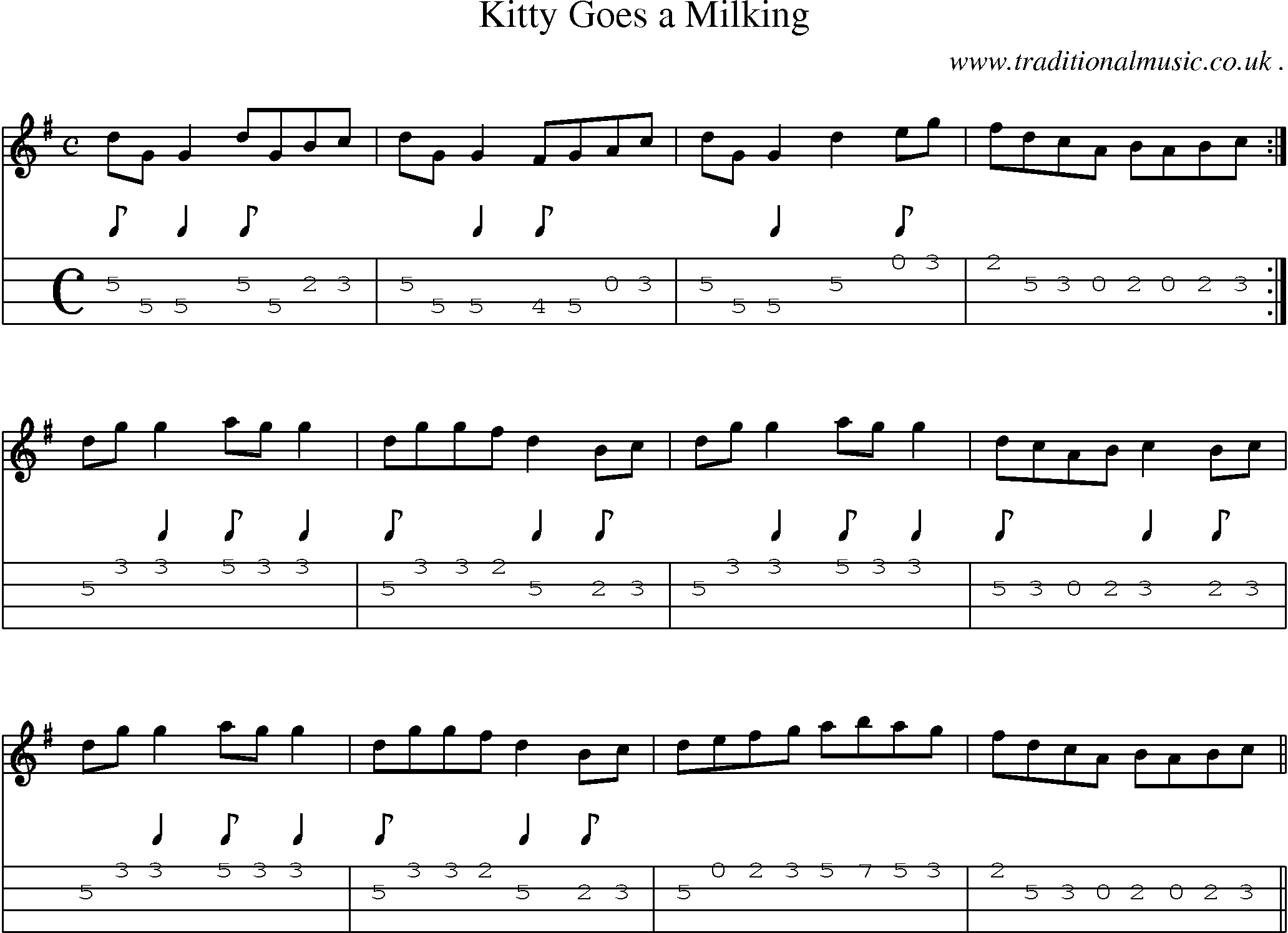 Sheet-Music and Mandolin Tabs for Kitty Goes A Milking
