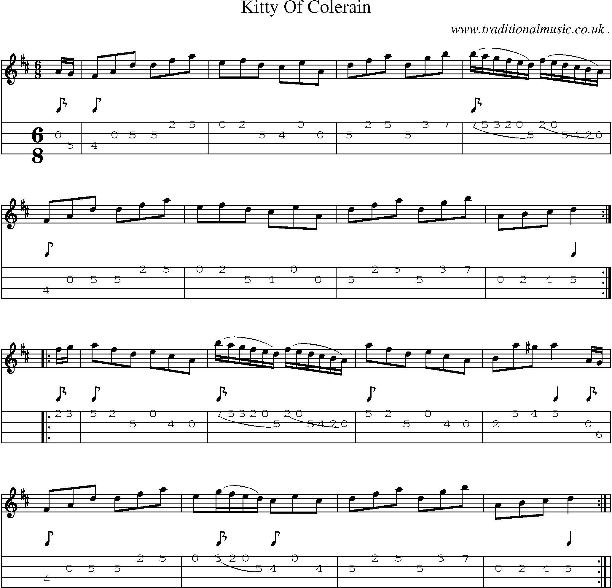 Sheet-Music and Mandolin Tabs for Kitty Of Colerain