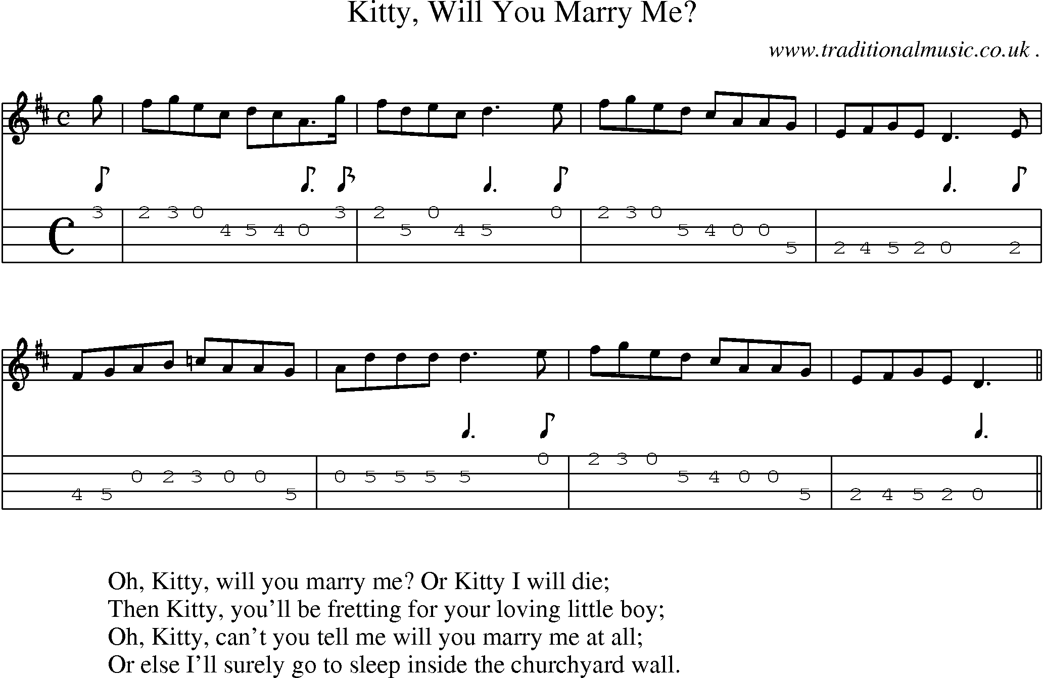 Sheet-Music and Mandolin Tabs for Kitty Will You Marry Me