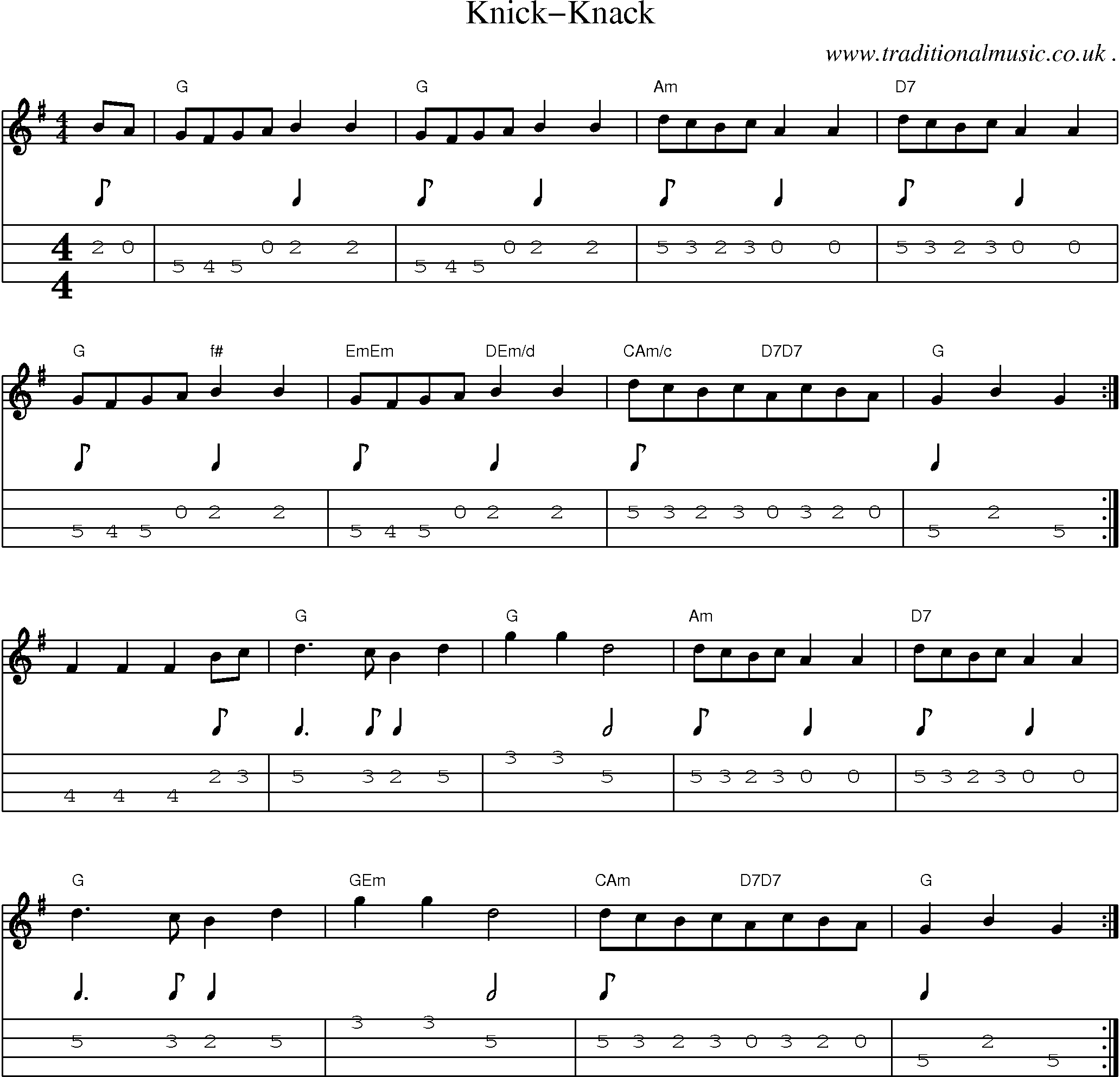 Sheet-Music and Mandolin Tabs for Knick-knack