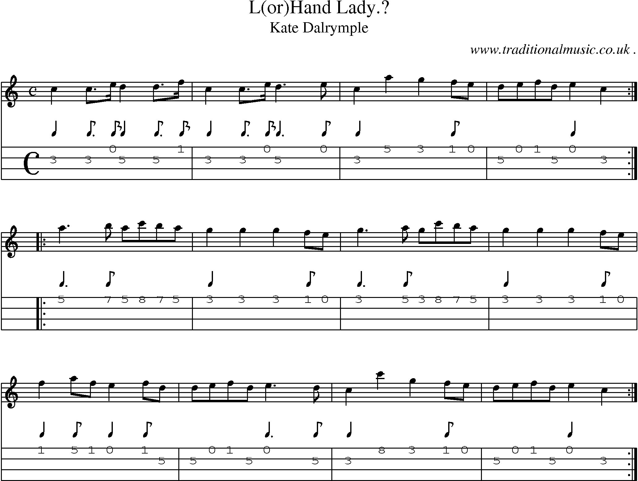 Sheet-Music and Mandolin Tabs for L(or)hand Lady