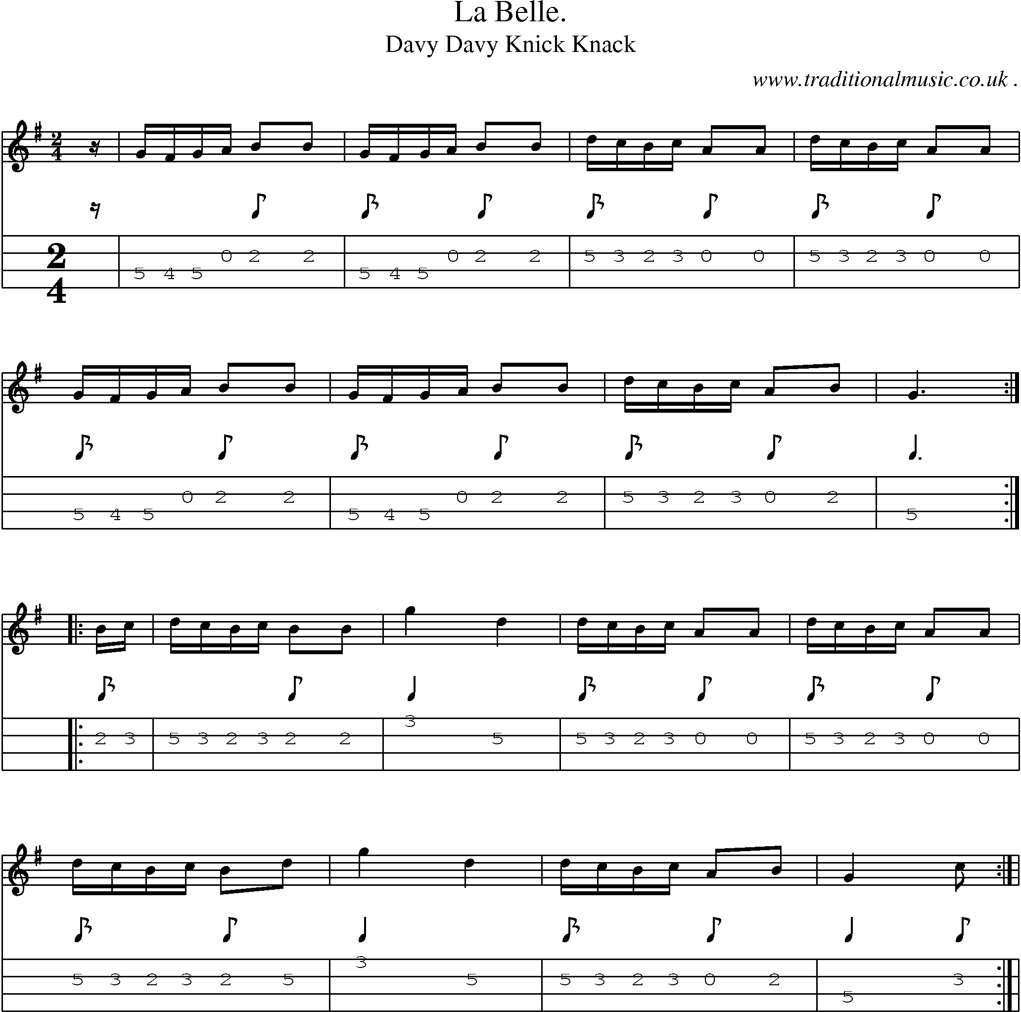 Sheet-Music and Mandolin Tabs for La Belle
