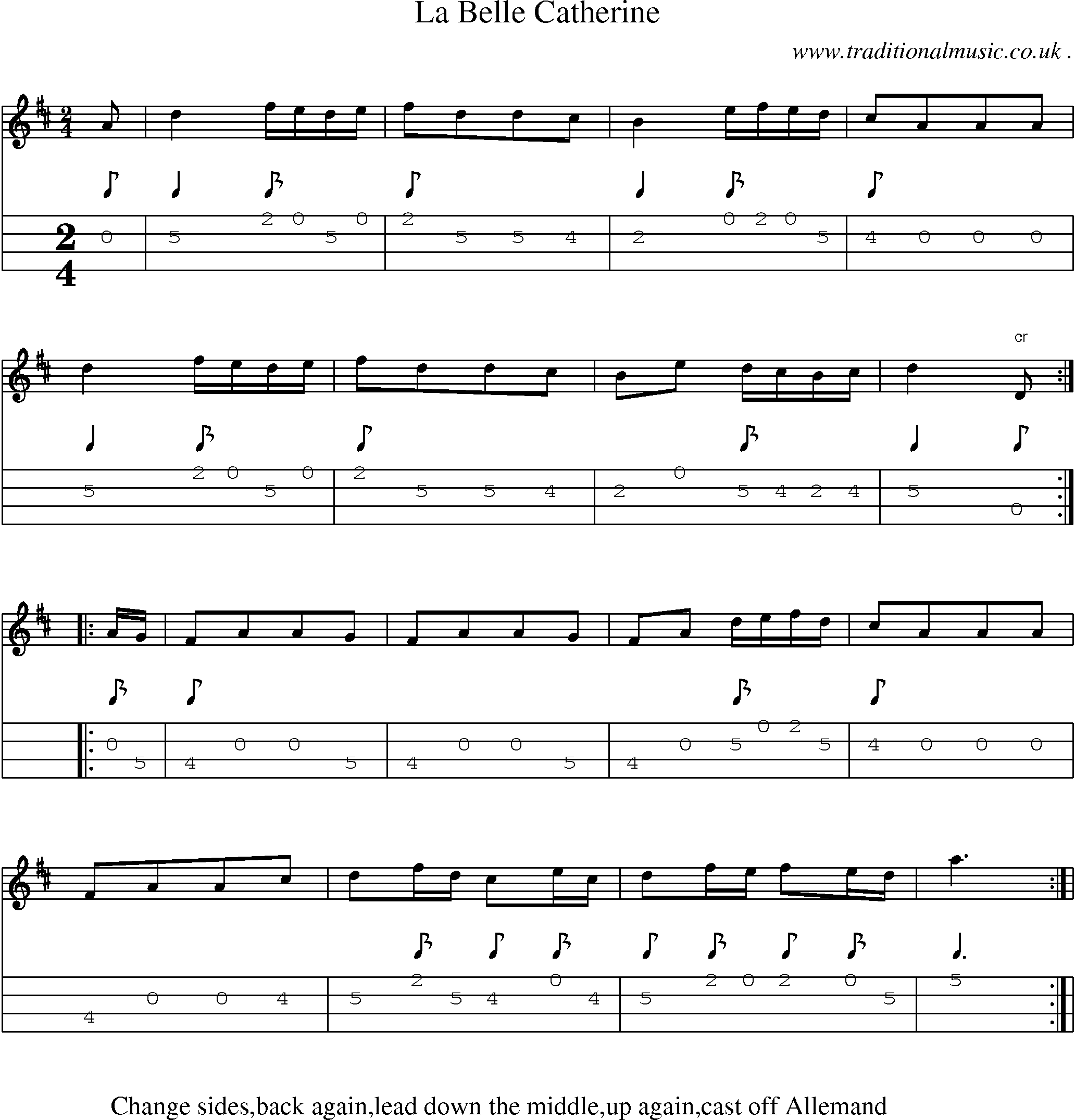 Sheet-Music and Mandolin Tabs for La Belle Catherine