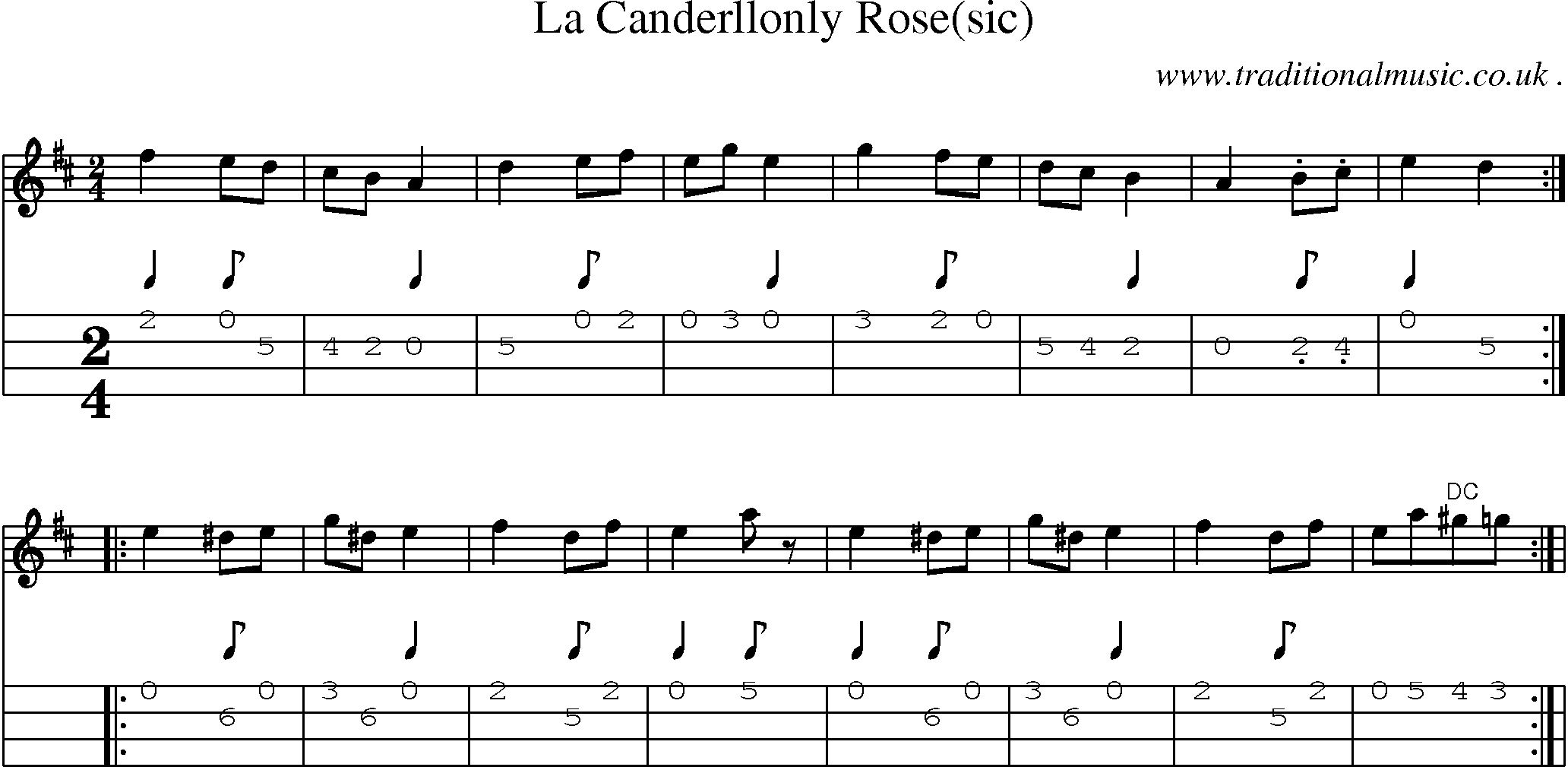 Sheet-Music and Mandolin Tabs for La Canderllonly Rose(sic)