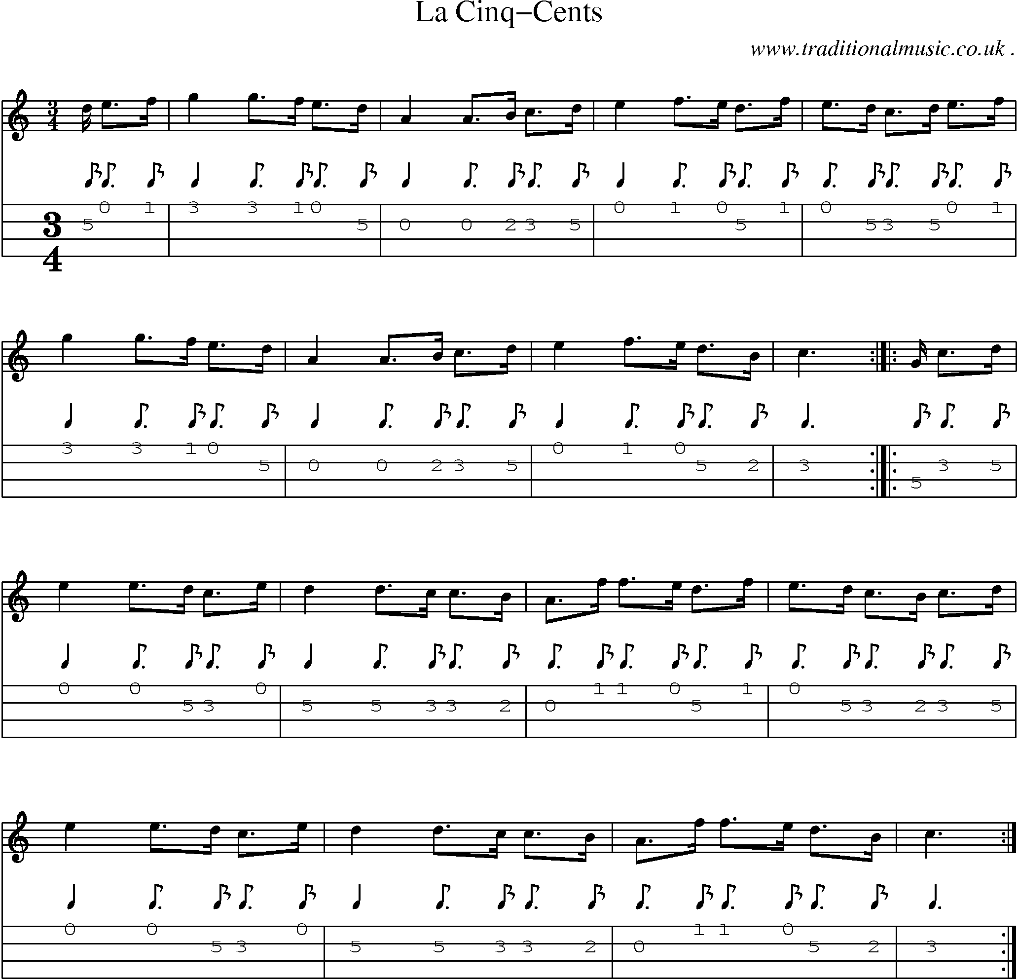 Sheet-Music and Mandolin Tabs for La Cinq-cents