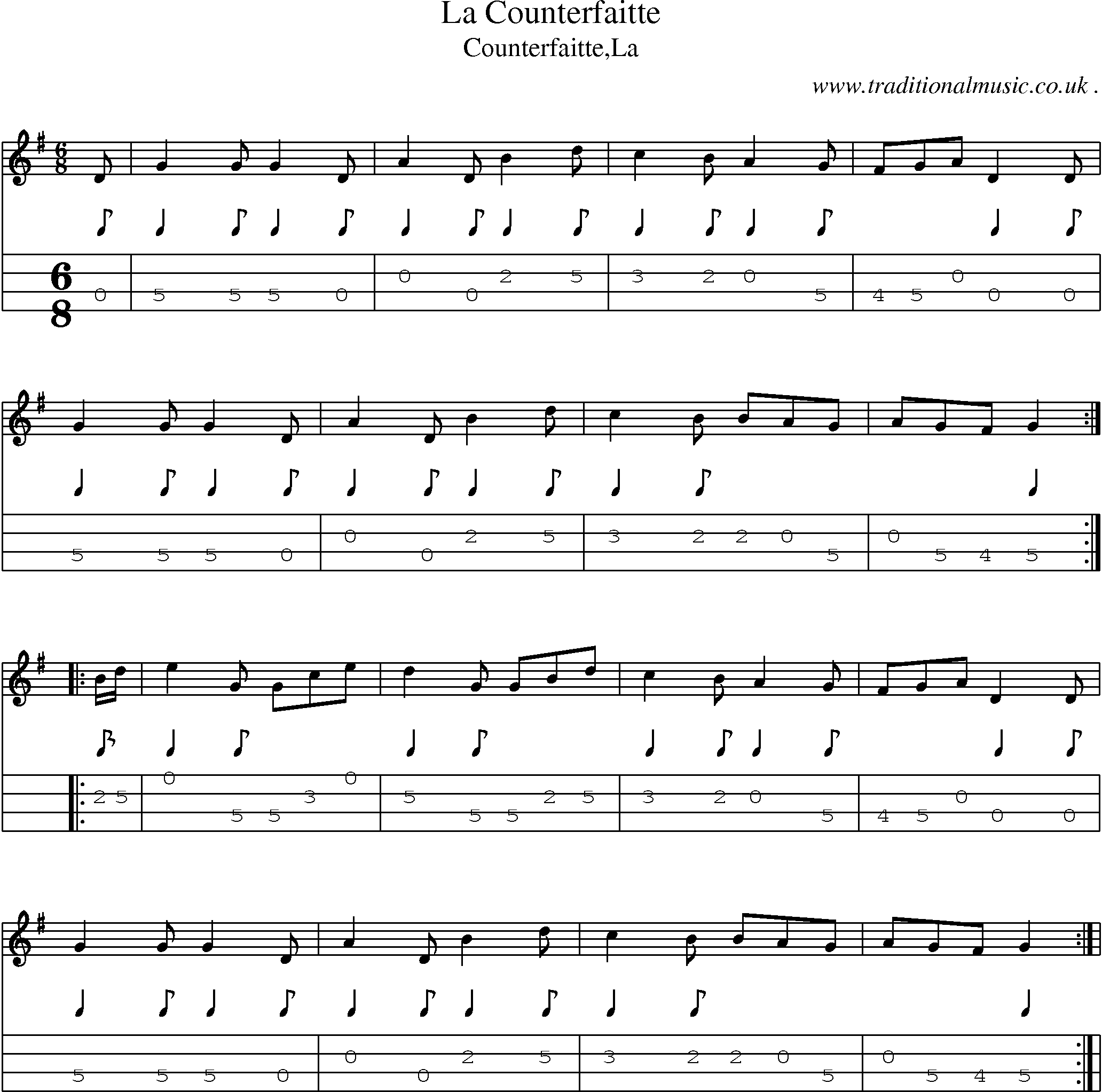 Sheet-Music and Mandolin Tabs for La Counterfaitte