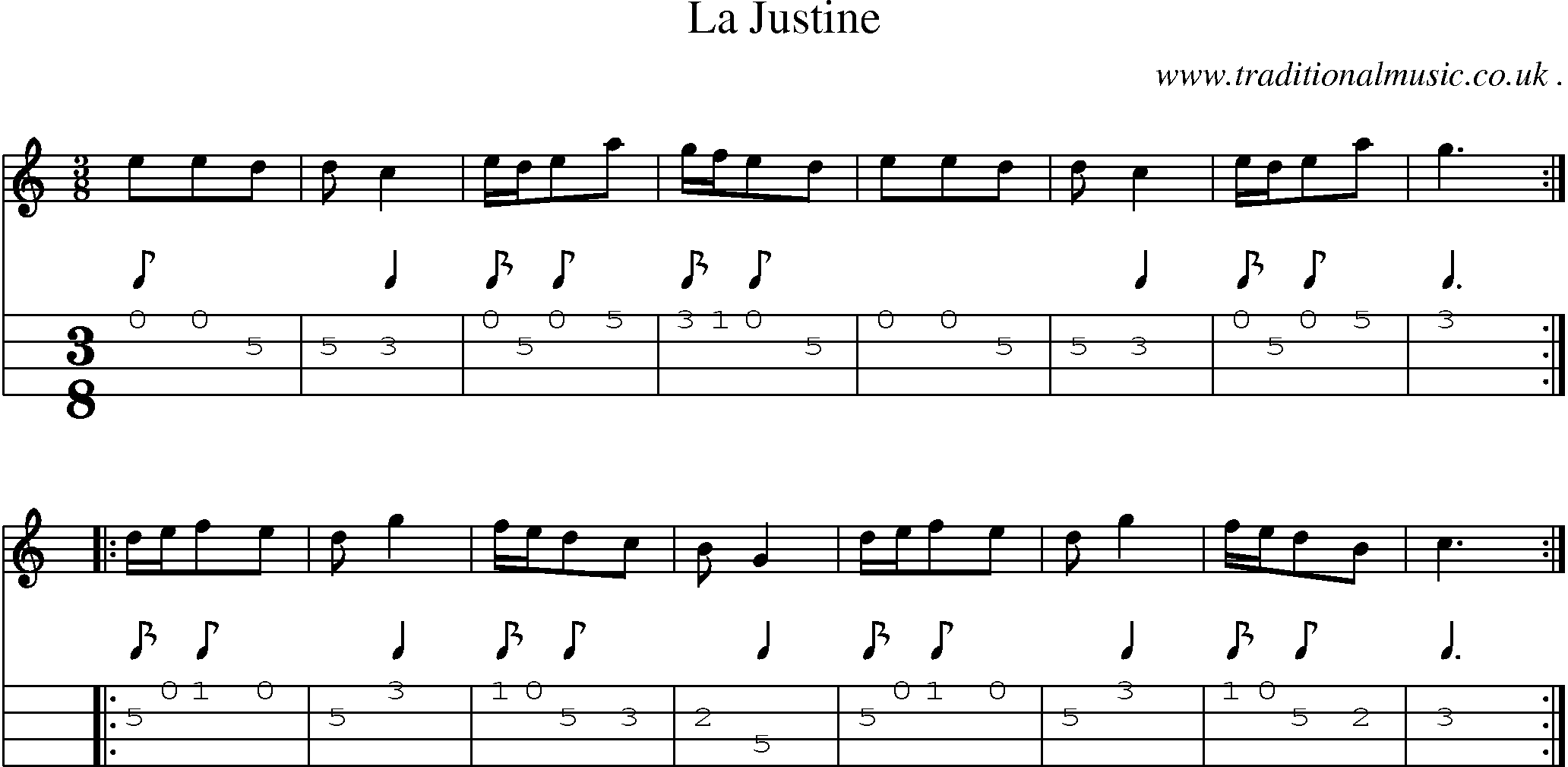 Sheet-Music and Mandolin Tabs for La Justine