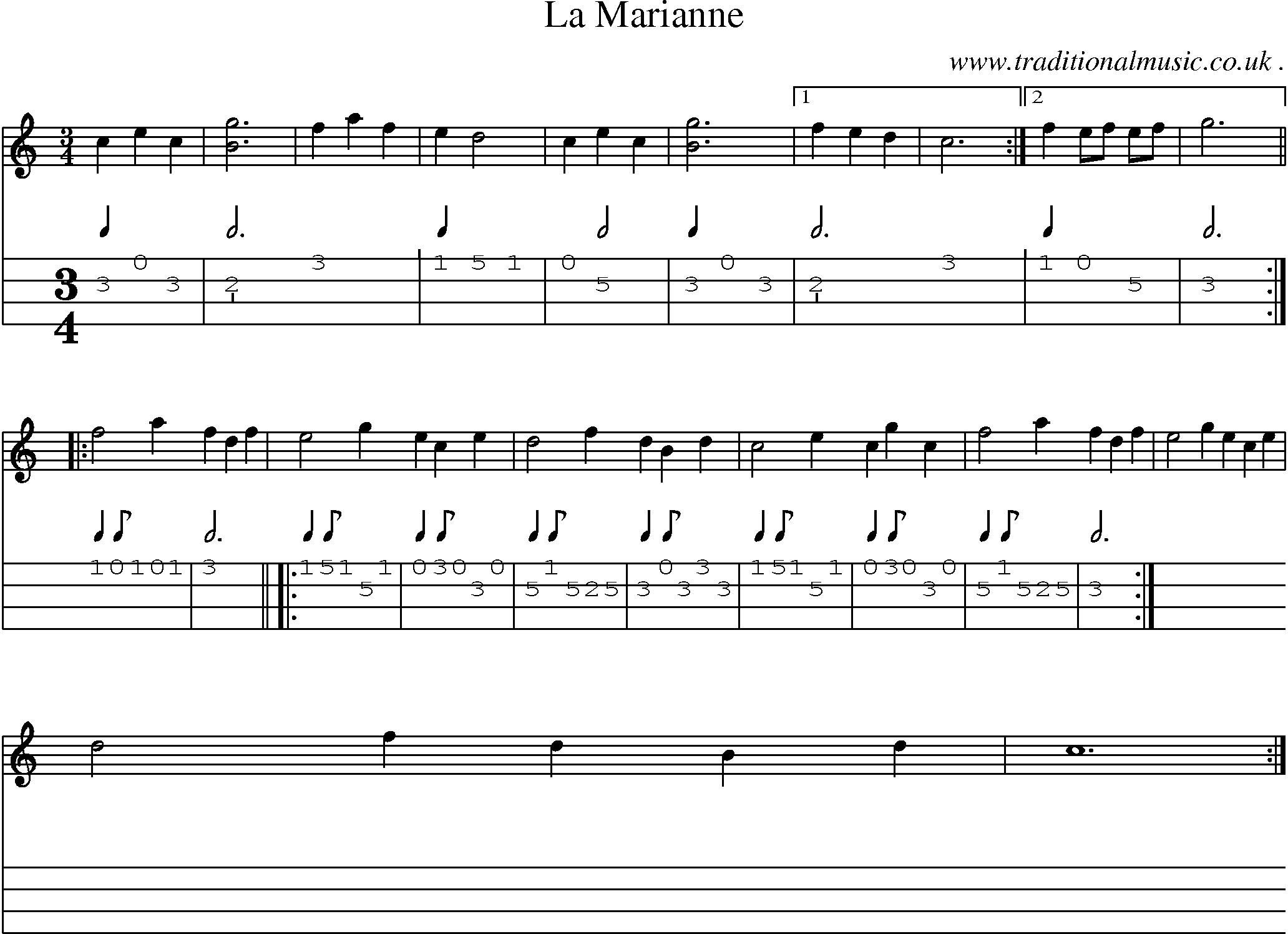 Sheet-Music and Mandolin Tabs for La Marianne