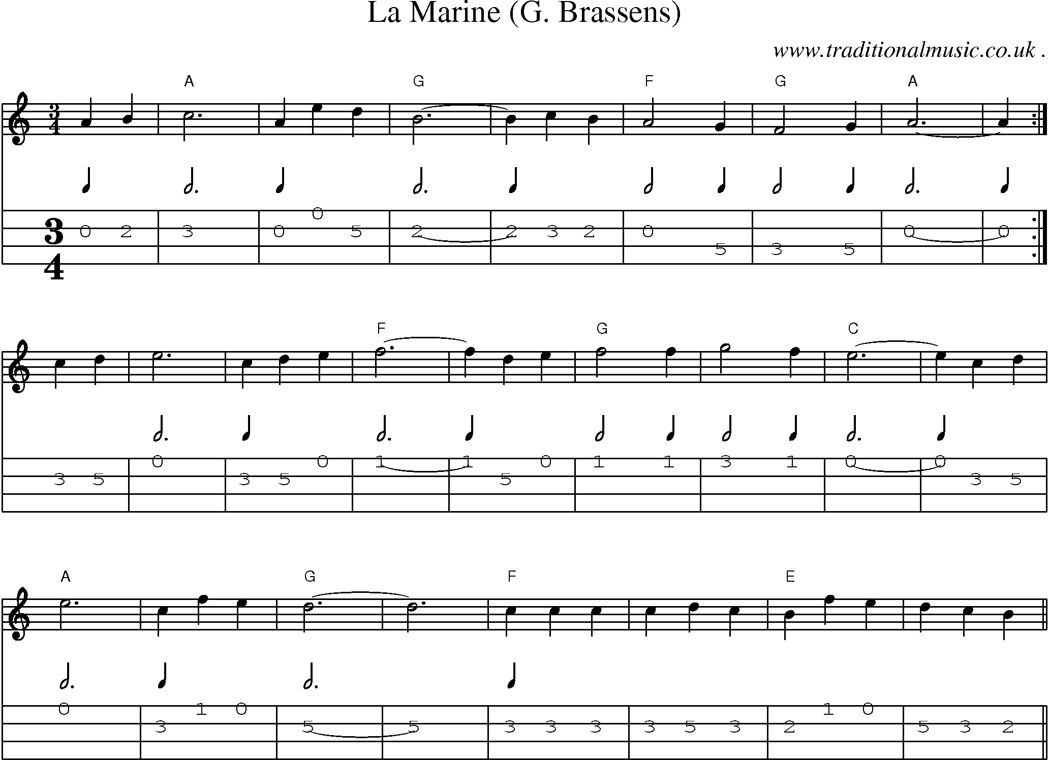 Sheet-Music and Mandolin Tabs for La Marine (g Brassens)
