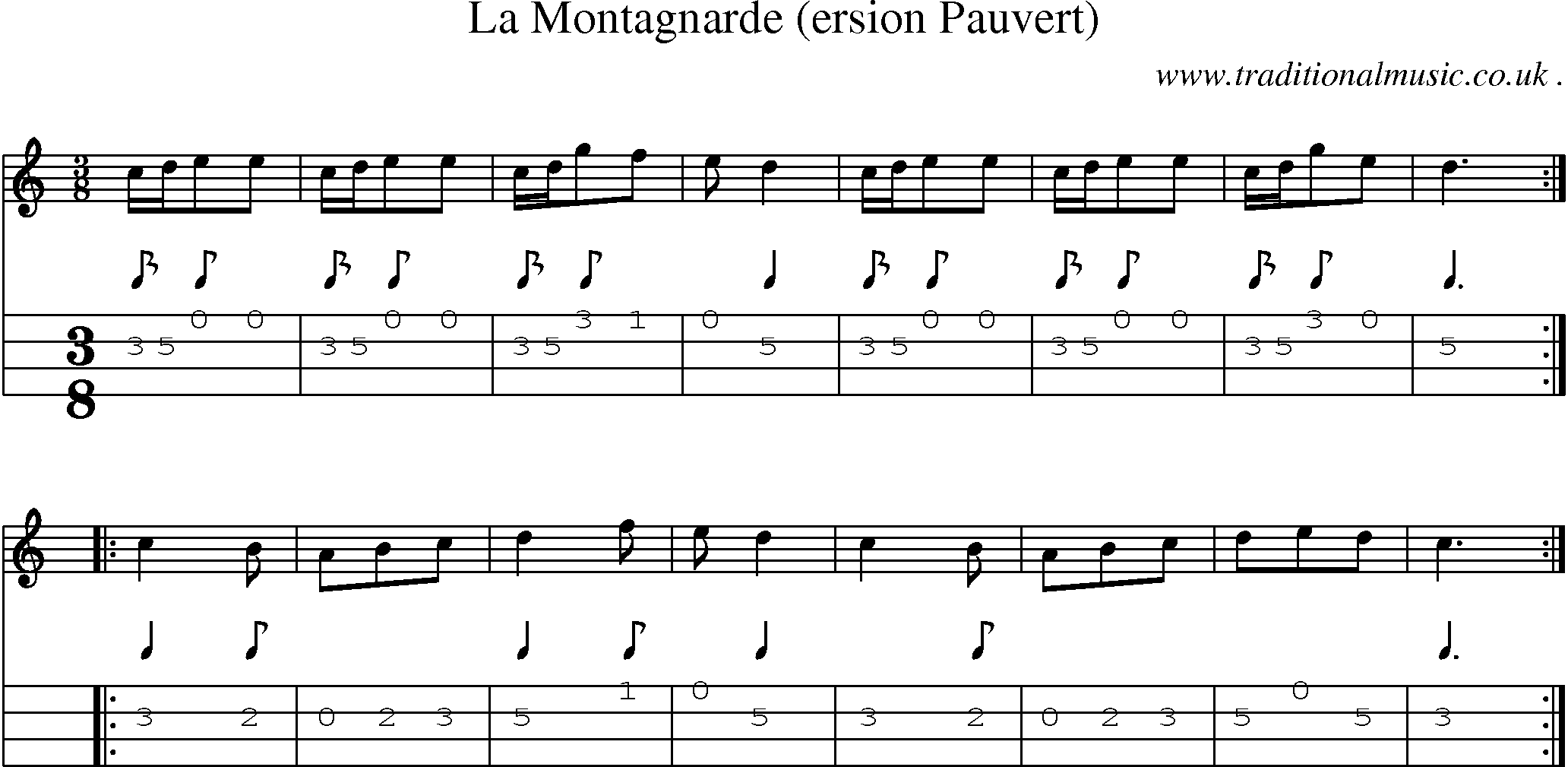Sheet-Music and Mandolin Tabs for La Montagnarde (ersion Pauvert)