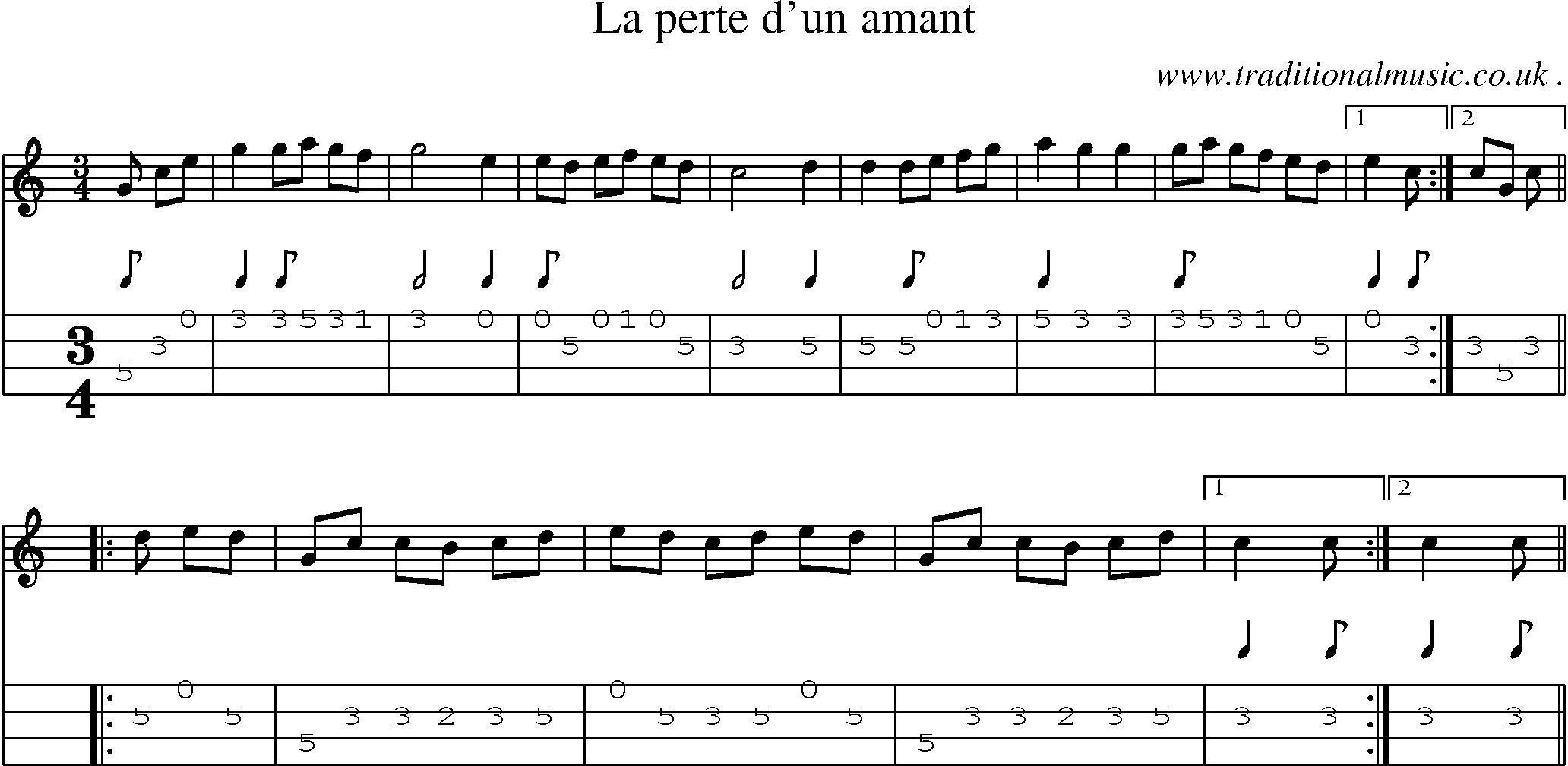 Sheet-Music and Mandolin Tabs for La Perte Dun Amant