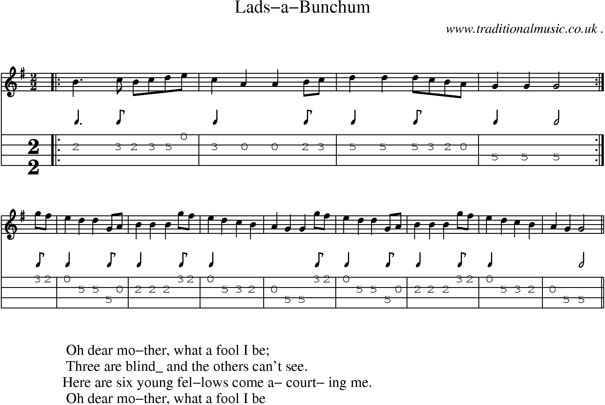 Sheet-Music and Mandolin Tabs for Lads-a-bunchum