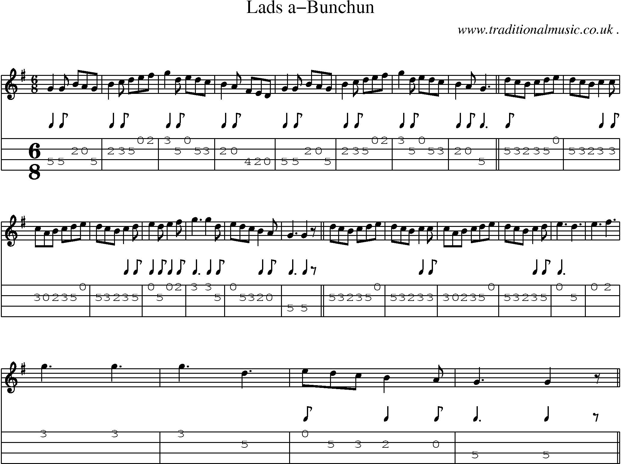 Sheet-Music and Mandolin Tabs for Lads A-bunchun