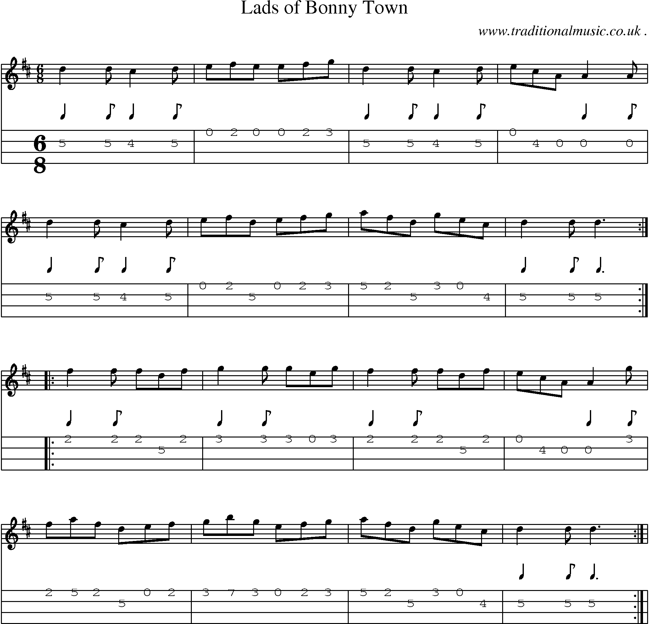 Sheet-Music and Mandolin Tabs for Lads Of Bonny Town