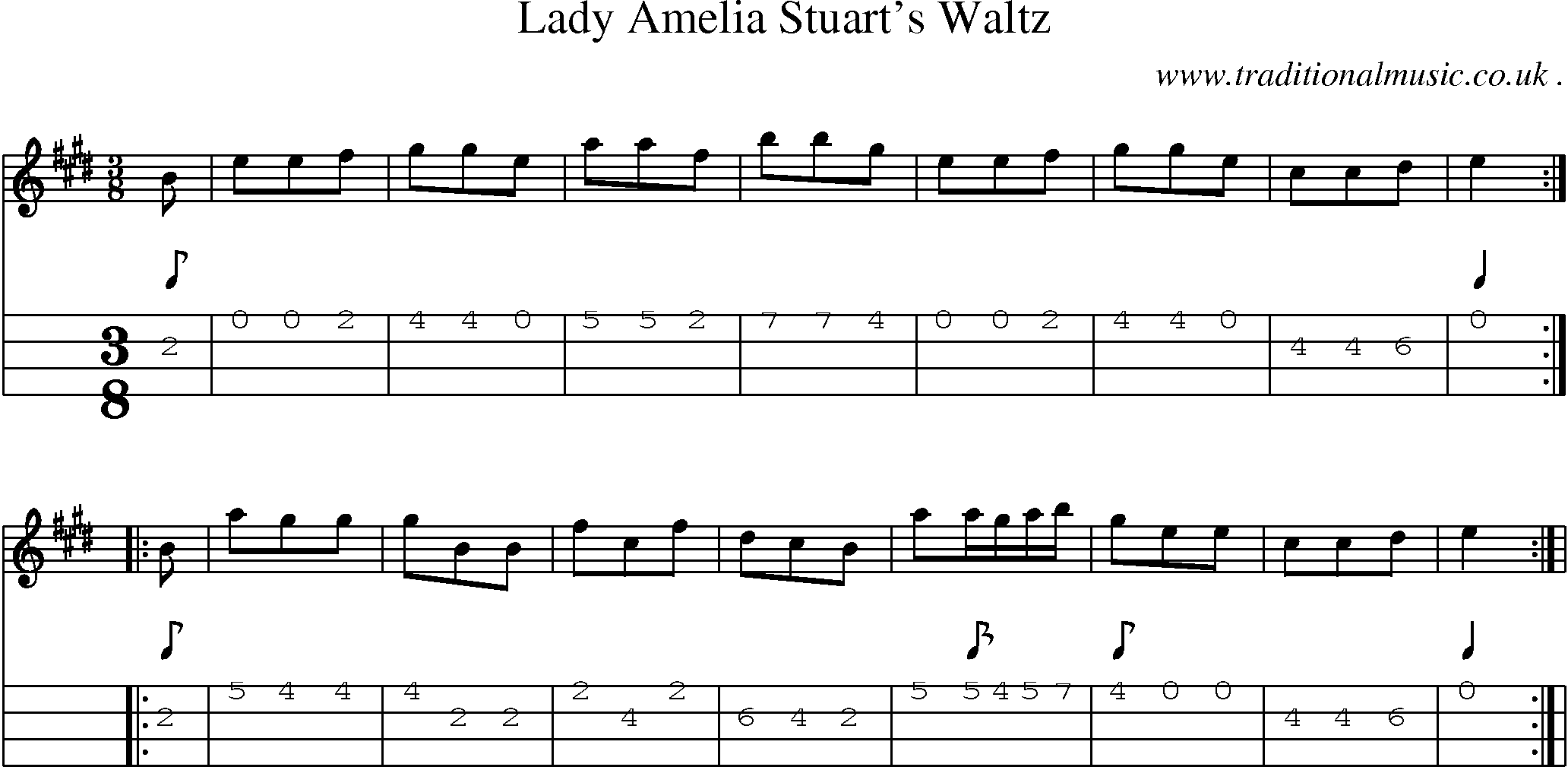 Sheet-Music and Mandolin Tabs for Lady Amelia Stuarts Waltz